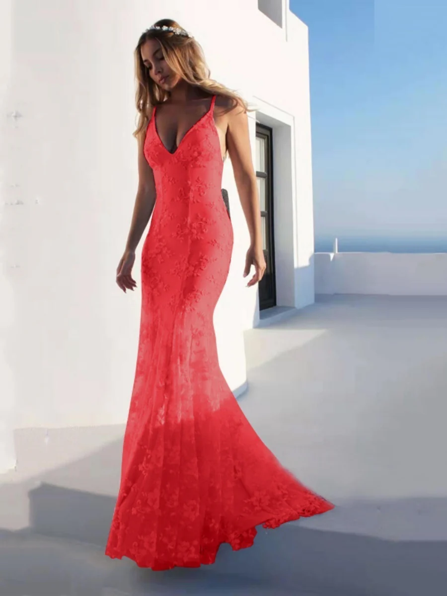 Lace White V-neck Camisoles Formal Dress Maxi Dresses - Image 7