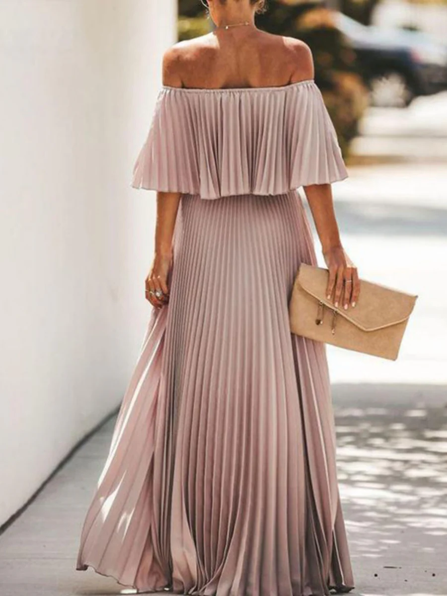 Tube Top Off Shoulder Chiffon Crimp Maxi Dress - Image 2