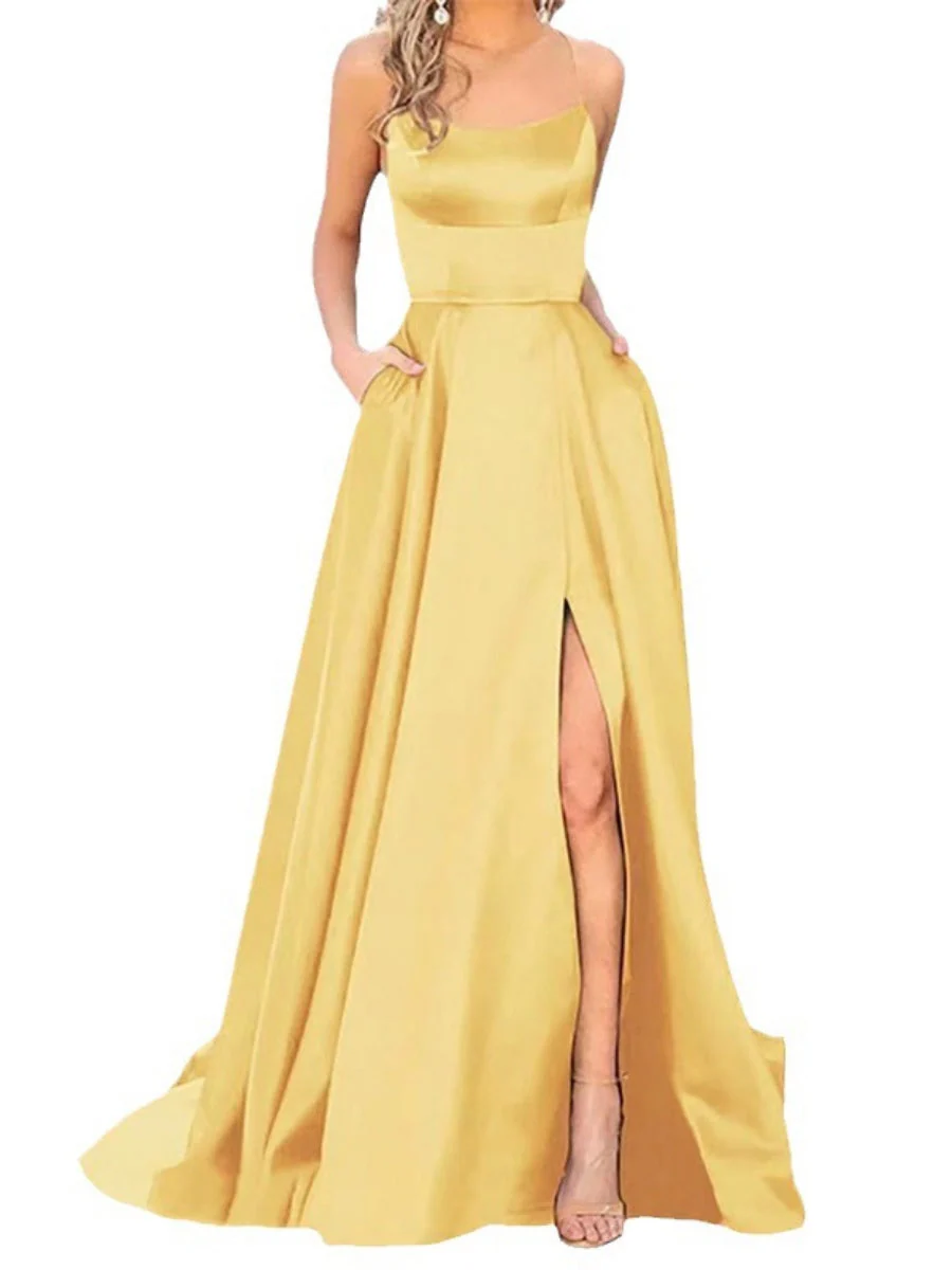 Backless Bandage Satin High Slit Bridesmaid Dresses Cocktail Party Maxi Dresses - Image 2