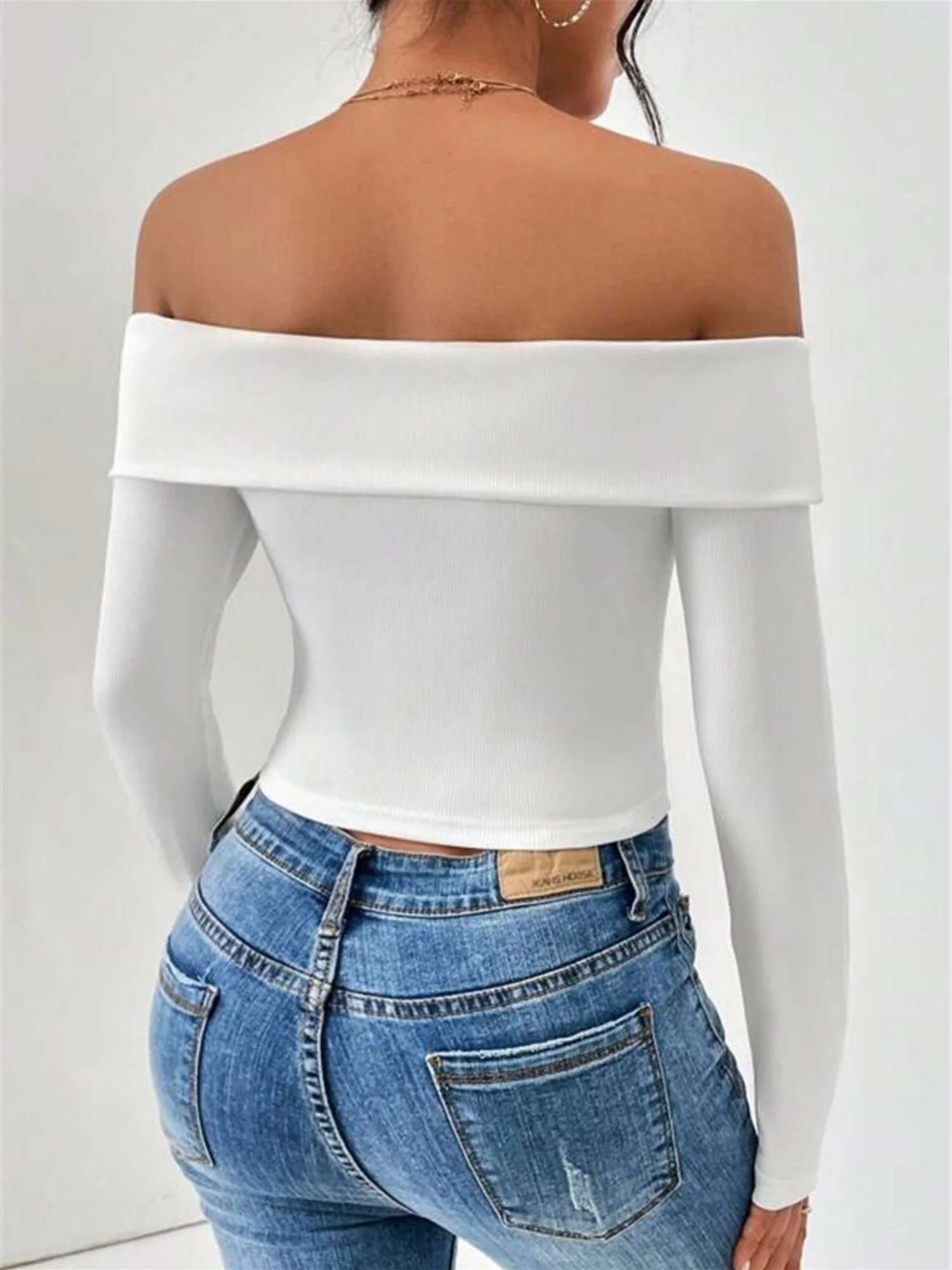 Off-shoulder Slim Fit Short Long-sleeved T-shirt - Image 2