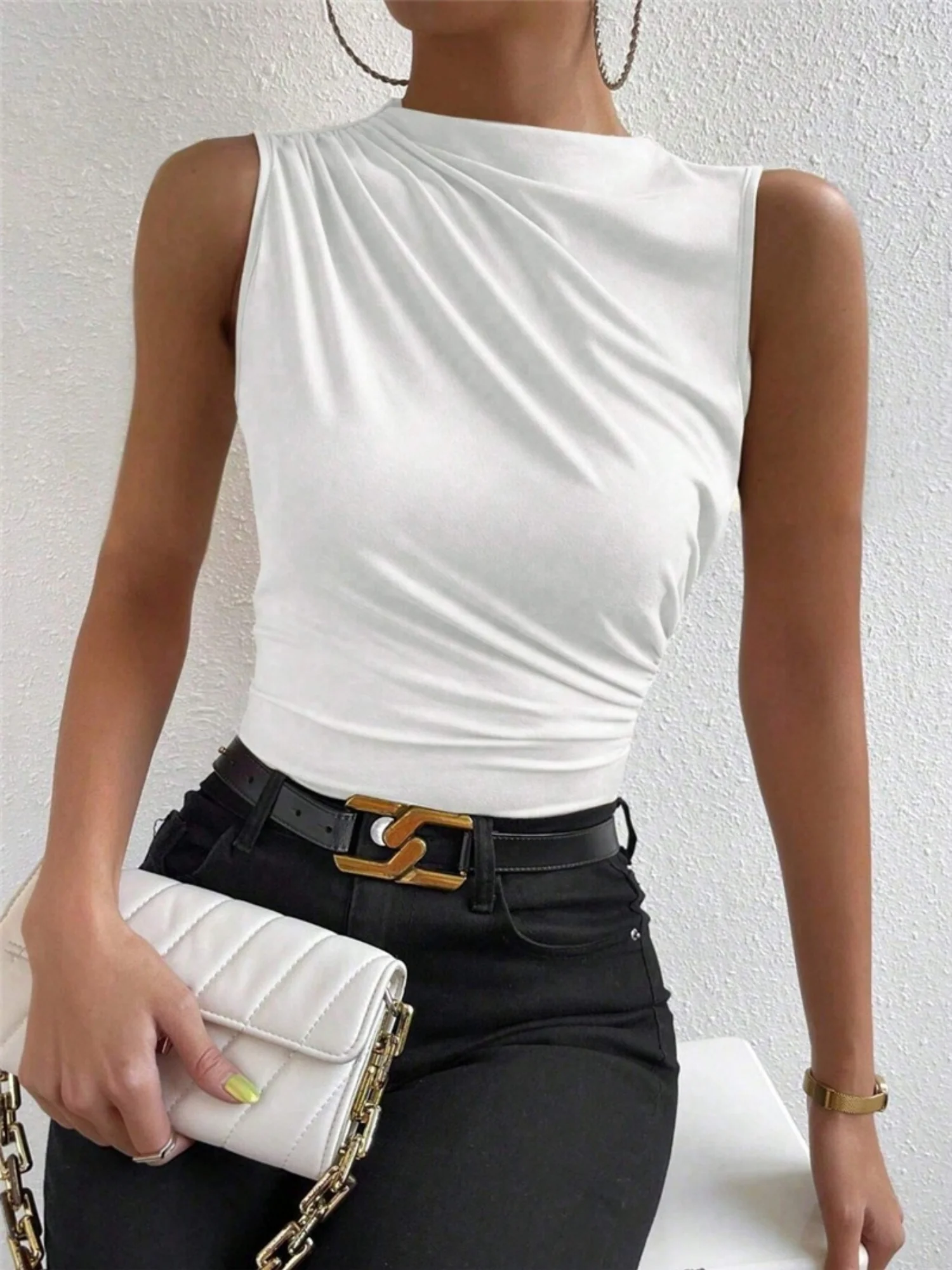 Pleated Mock Neck Tank Tops - Image 9