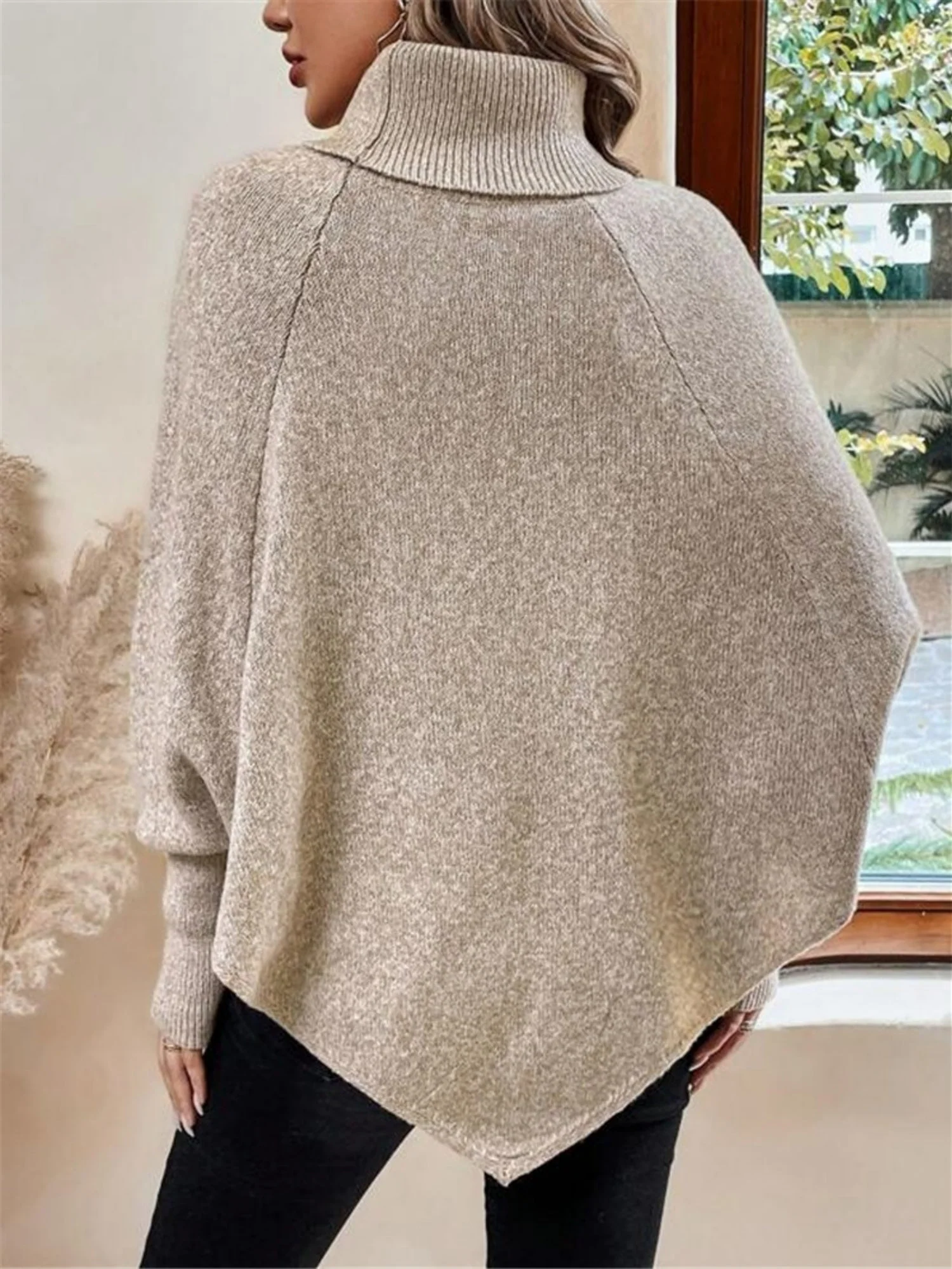Turtleneck Buttons Batwing Shirt Cable Knit Sweater - Image 2
