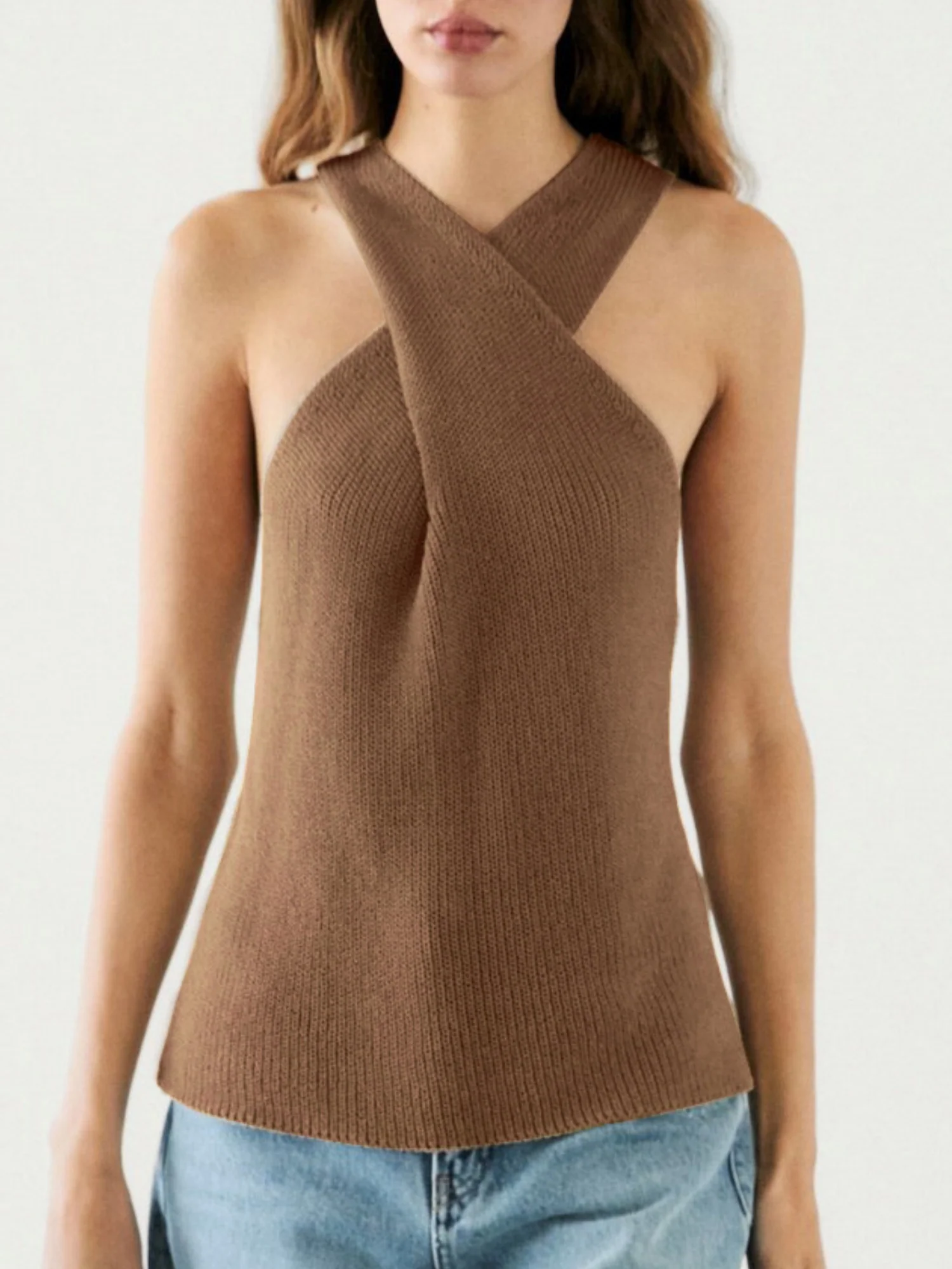 Cross-neck Sleeveless Knitted Vest