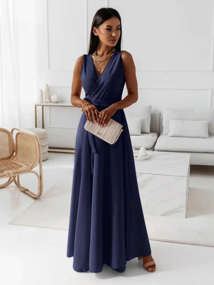 Lace Up V-neck Formal Dress Maxi Dresses - Image 10