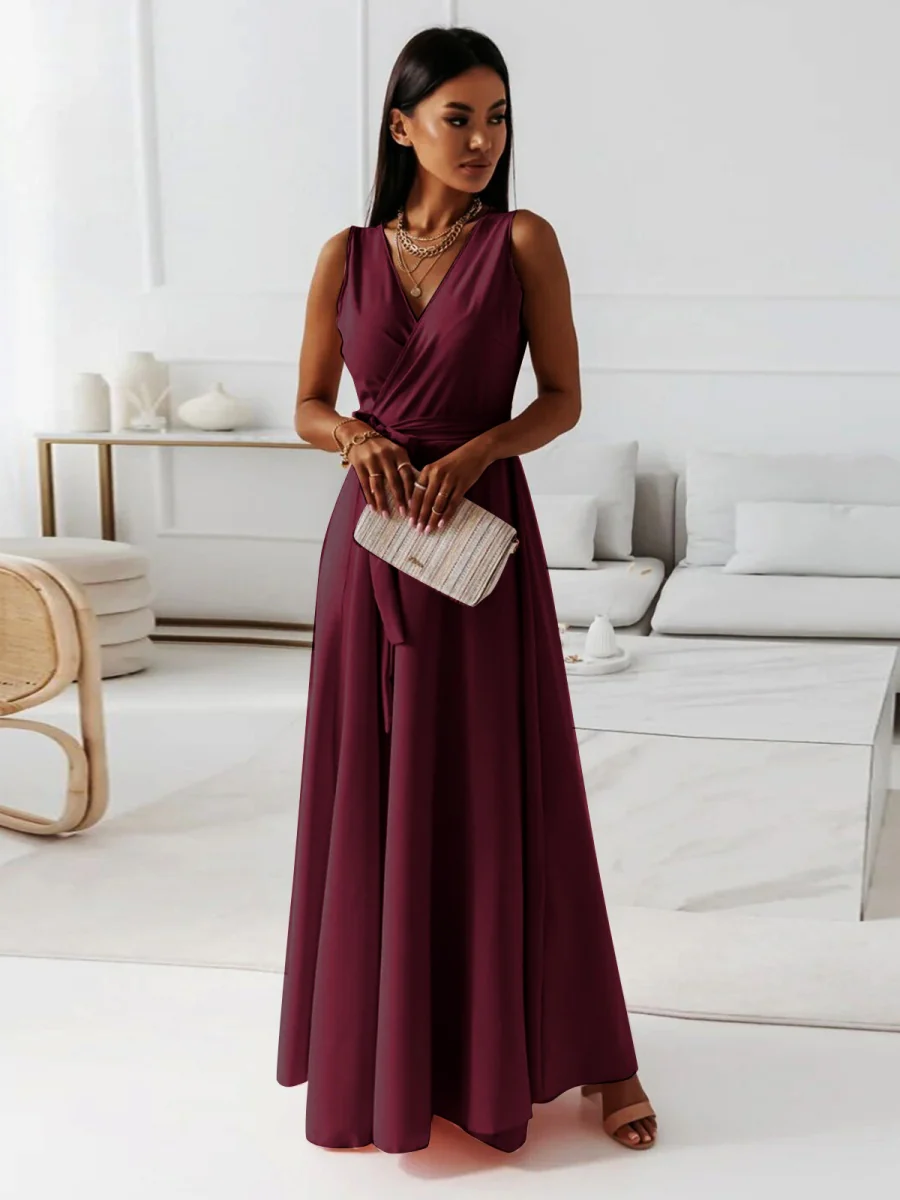 Lace Up V-neck Formal Dress Maxi Dresses - Image 12