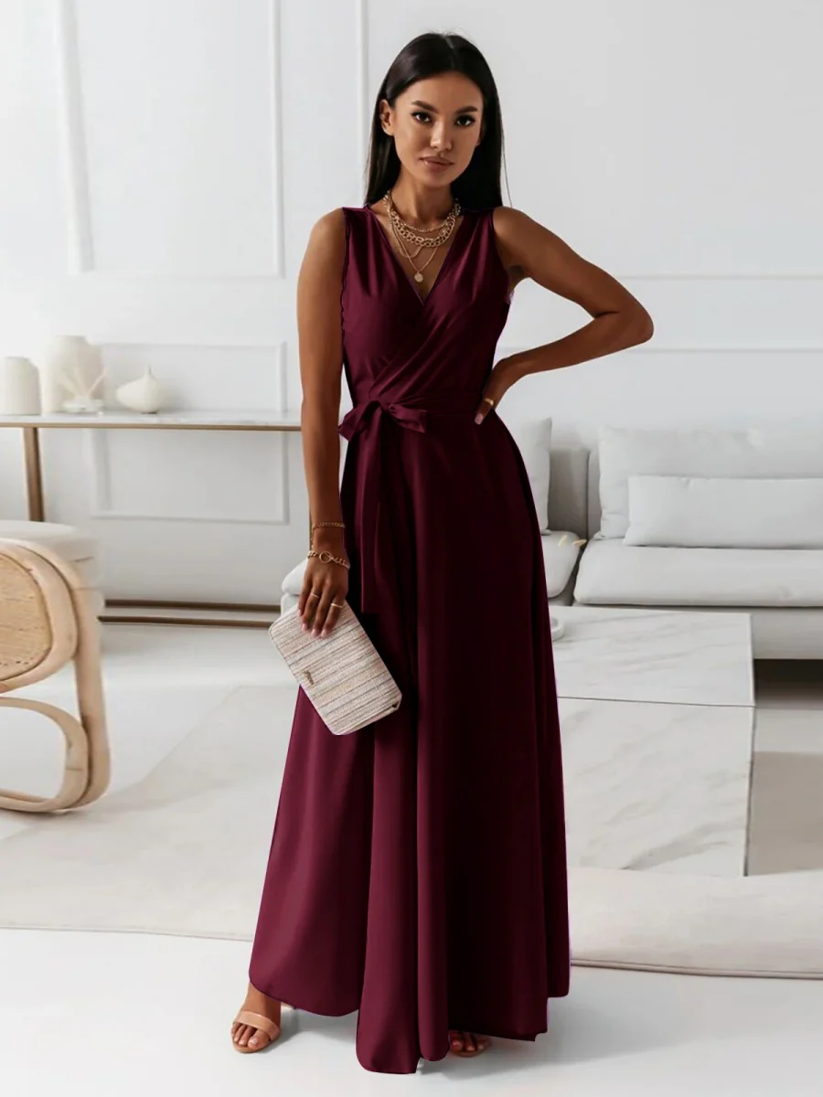 Lace Up V-neck Formal Dress Maxi Dresses - Image 13