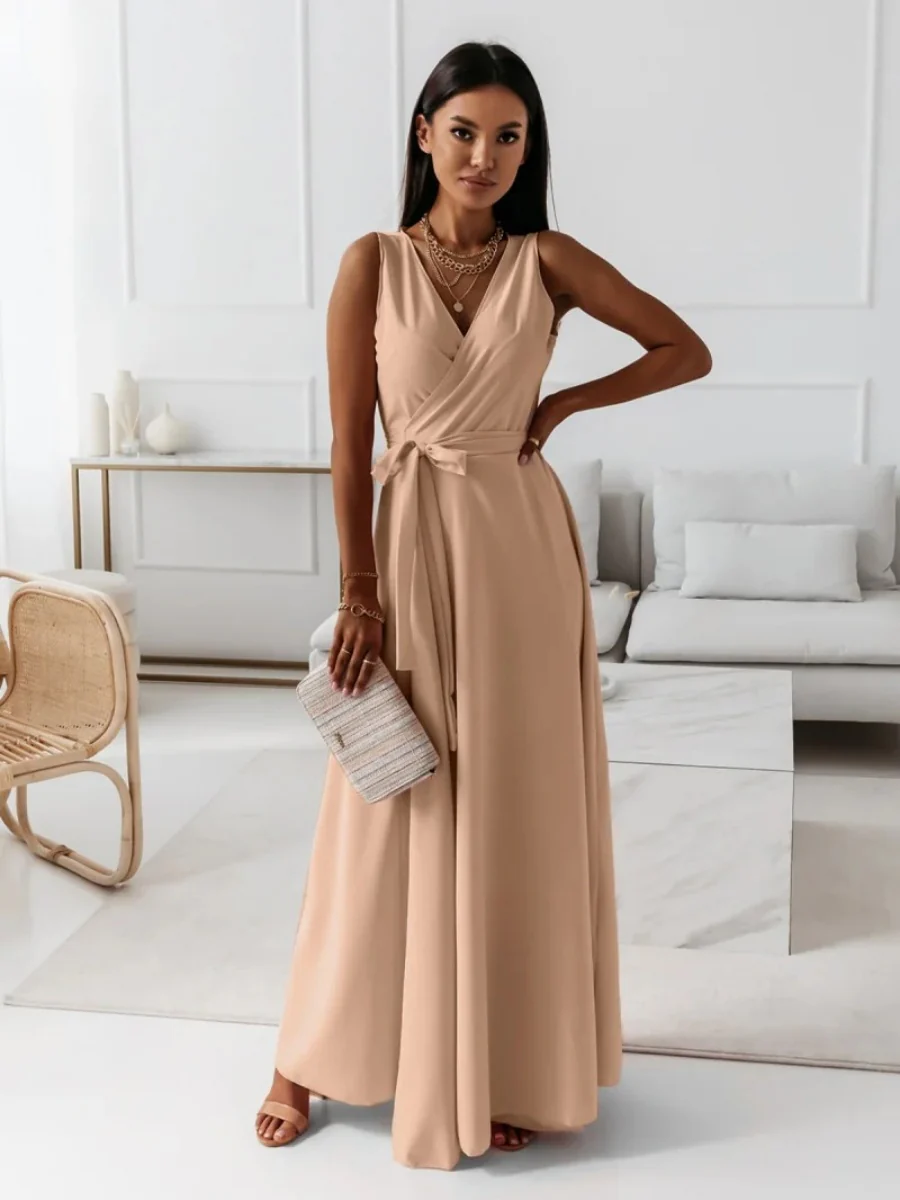 Lace Up V-neck Formal Dress Maxi Dresses - Image 17