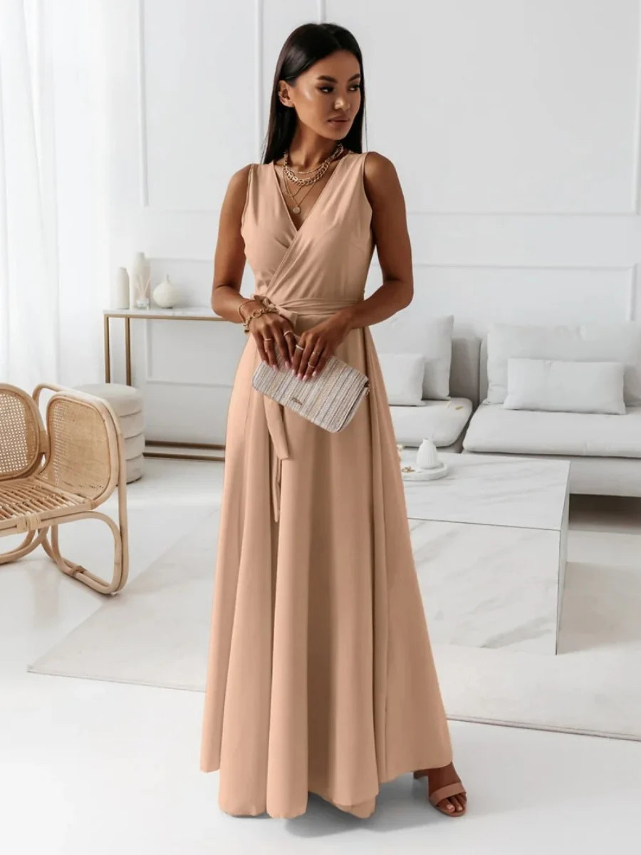 Lace Up V-neck Formal Dress Maxi Dresses - Image 18
