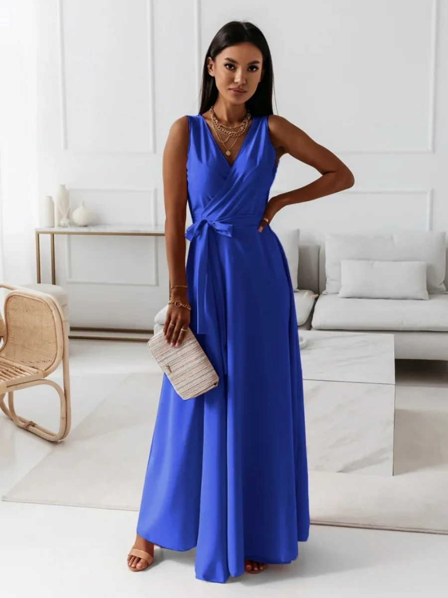 Lace Up V-neck Formal Dress Maxi Dresses - Image 20
