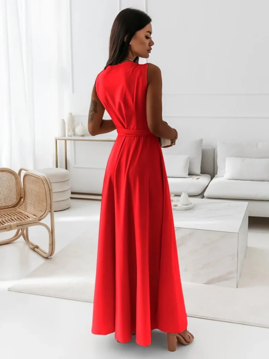 Lace Up V-neck Formal Dress Maxi Dresses - Image 26