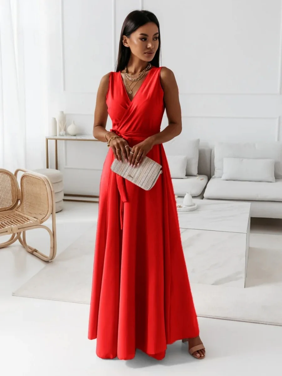 Lace Up V-neck Formal Dress Maxi Dresses - Image 27