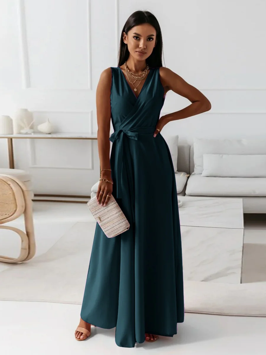 Lace Up V-neck Formal Dress Maxi Dresses - Image 3