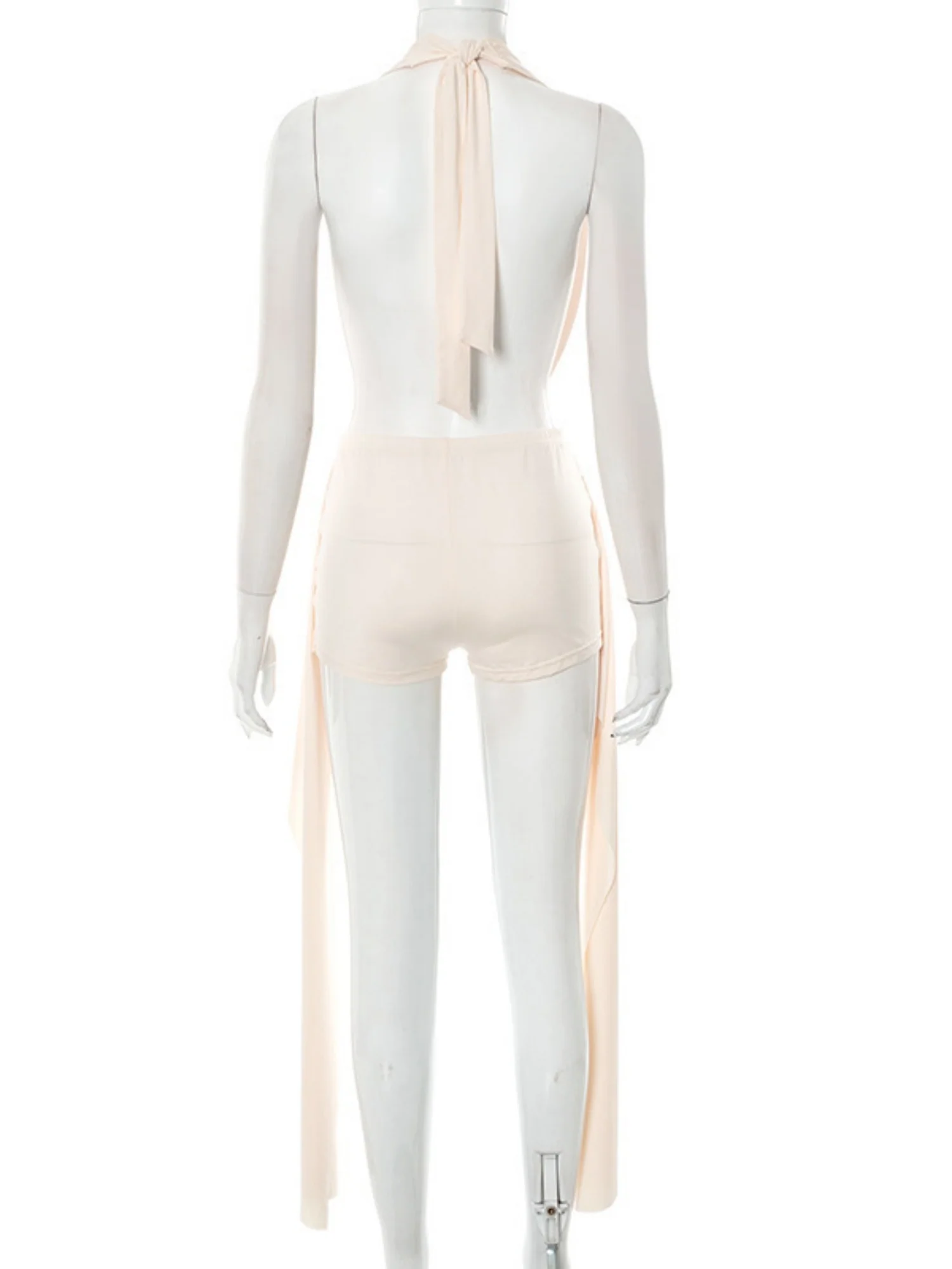 Sway Neck Sleeveless Backless Jacket Tight-fitting Ribbons Super Short Shorts 2-piece Sets - Image 6