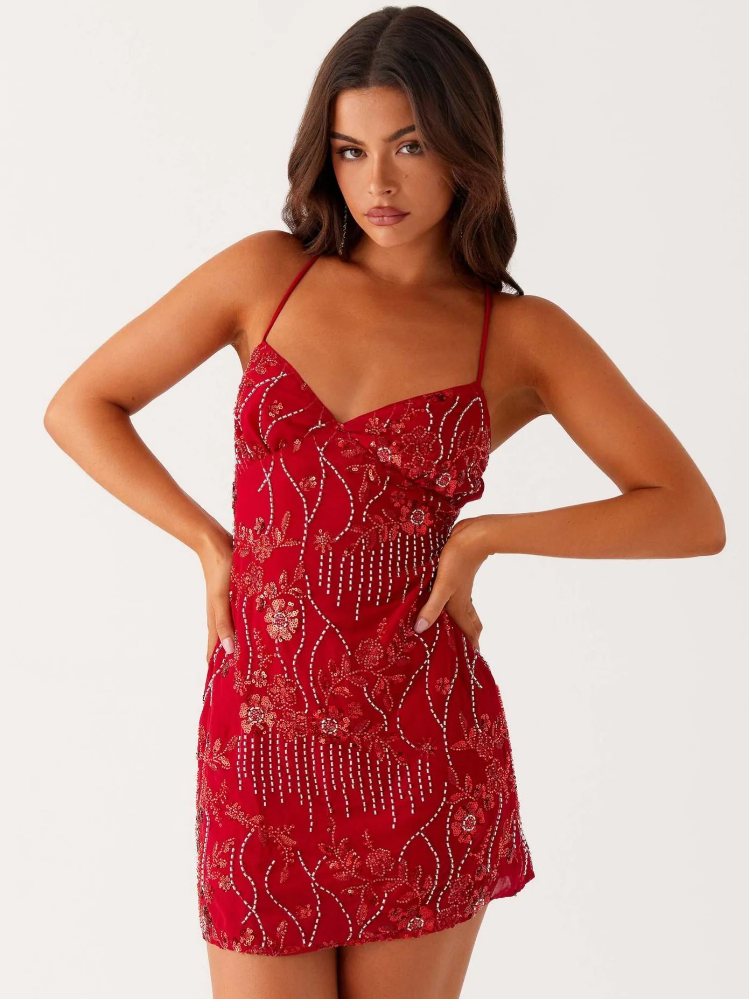 Sequin Beads Spaghetti Strap Backless Tie Sweet Mini&Short Dresses - Image 6