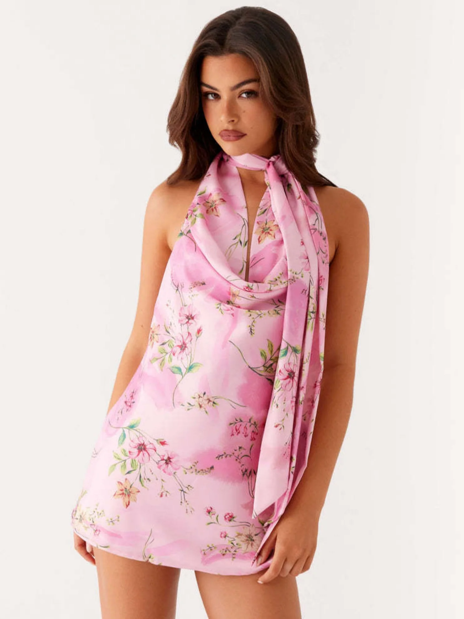 Floral Print Halter Neck And Backless Mini&Short Dresses - Image 4