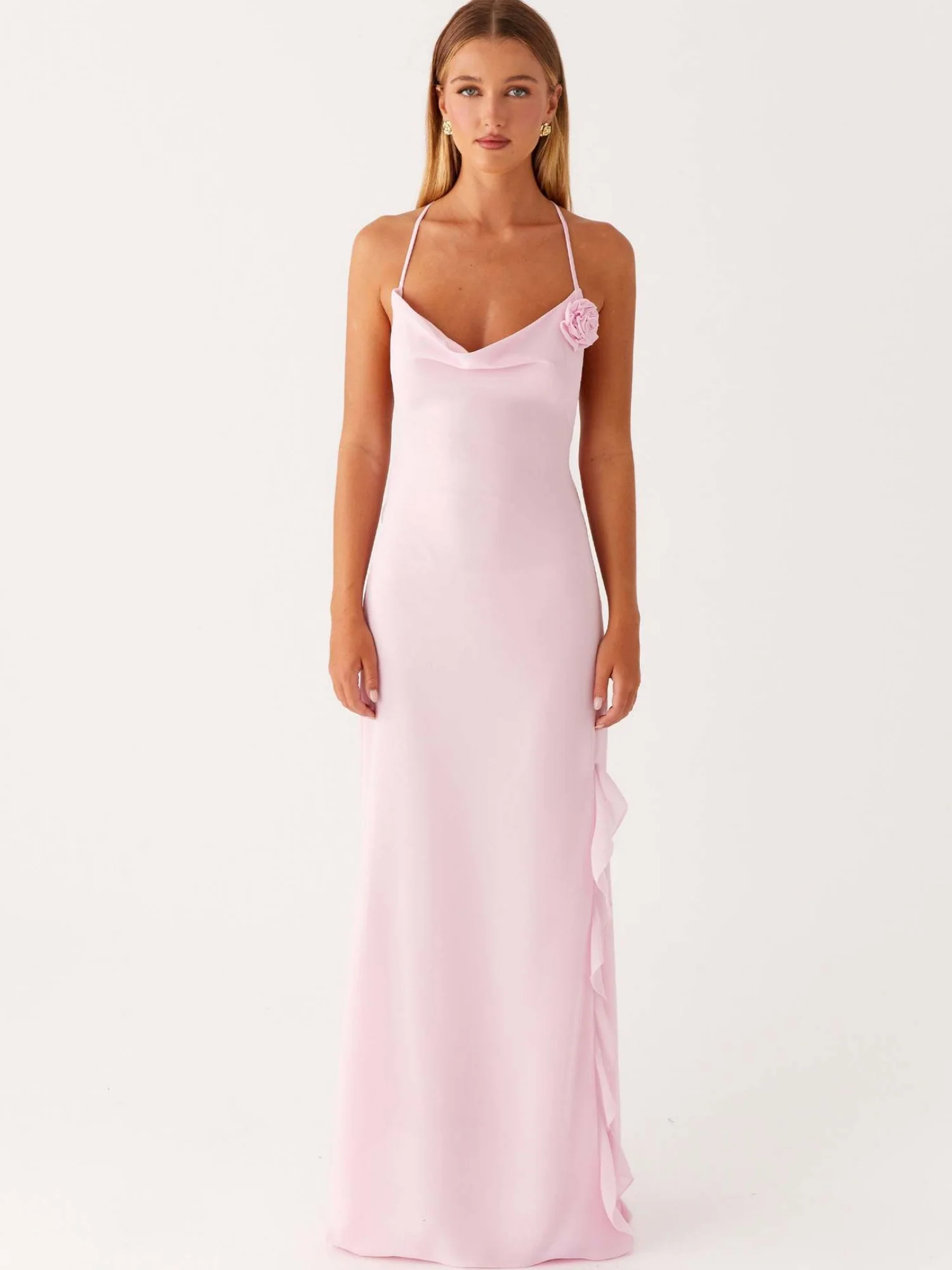3D Flowers Backless And Slit V-neck Suspenders Maxi Dresses