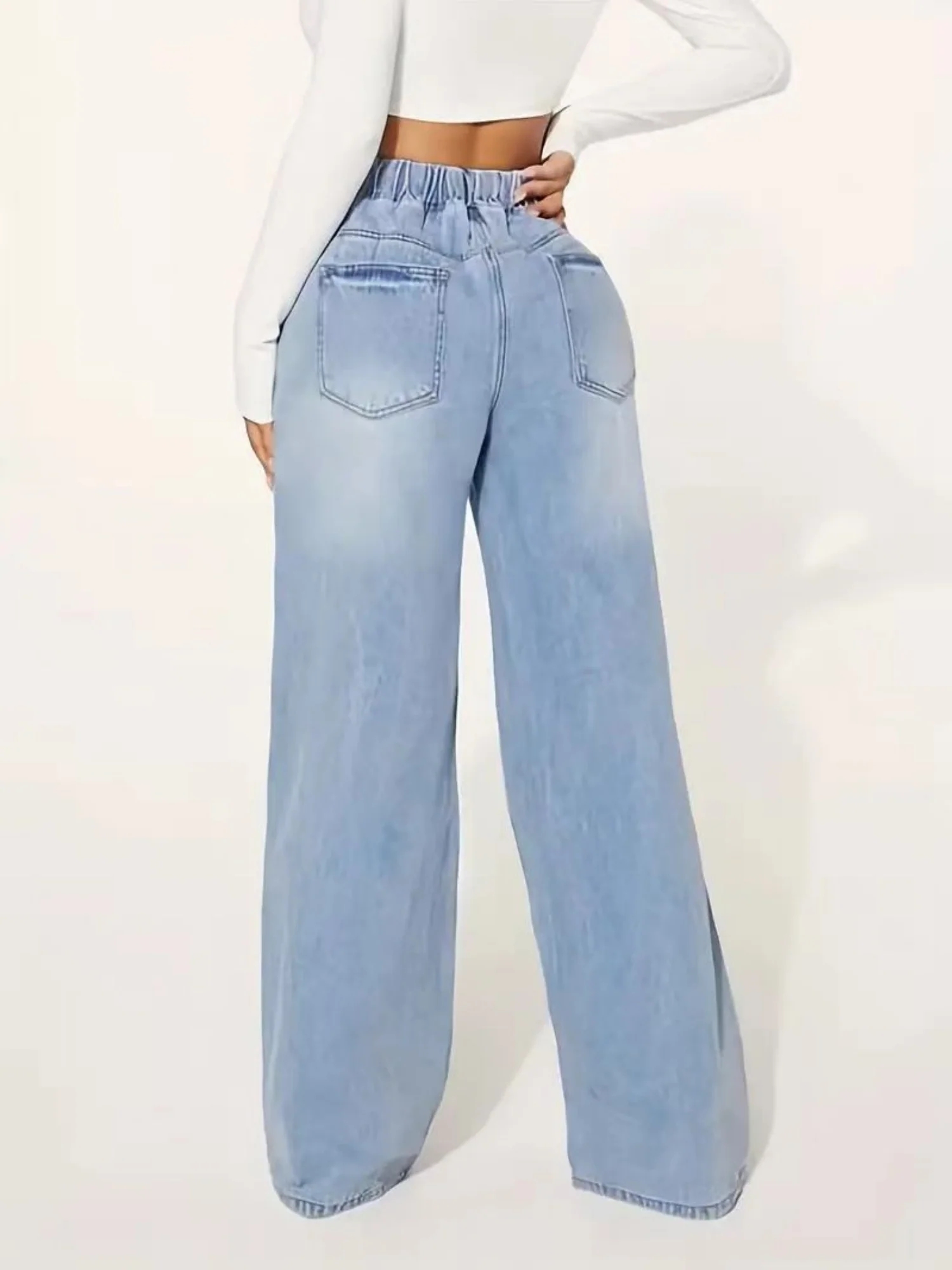 High-waisted Drawstring Loose Wide-leg Jeans - Image 4