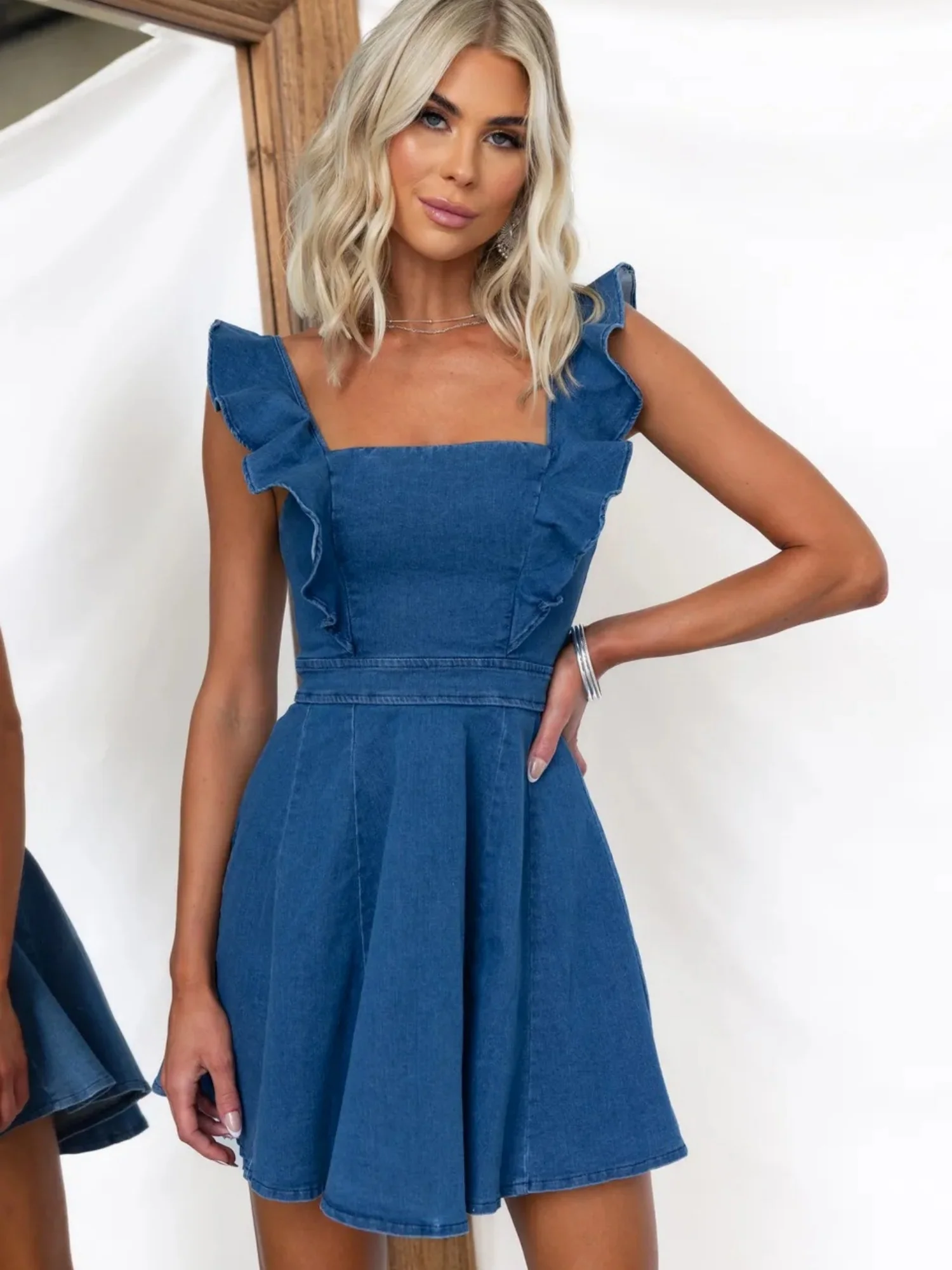Denim Flying Sleeves Backless Mini&Short Dresses - Image 2