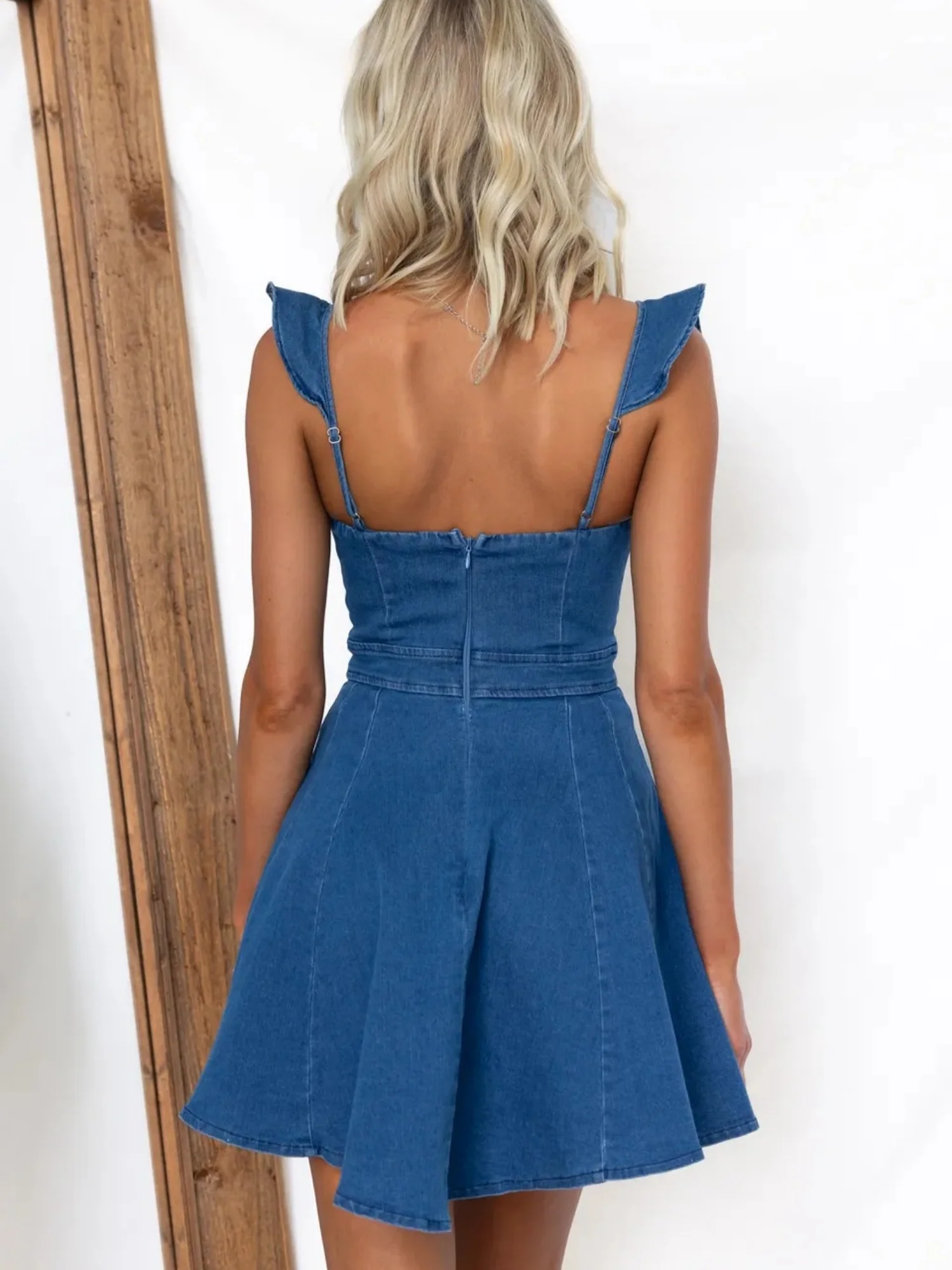 Denim Flying Sleeves Backless Mini&Short Dresses - Image 3