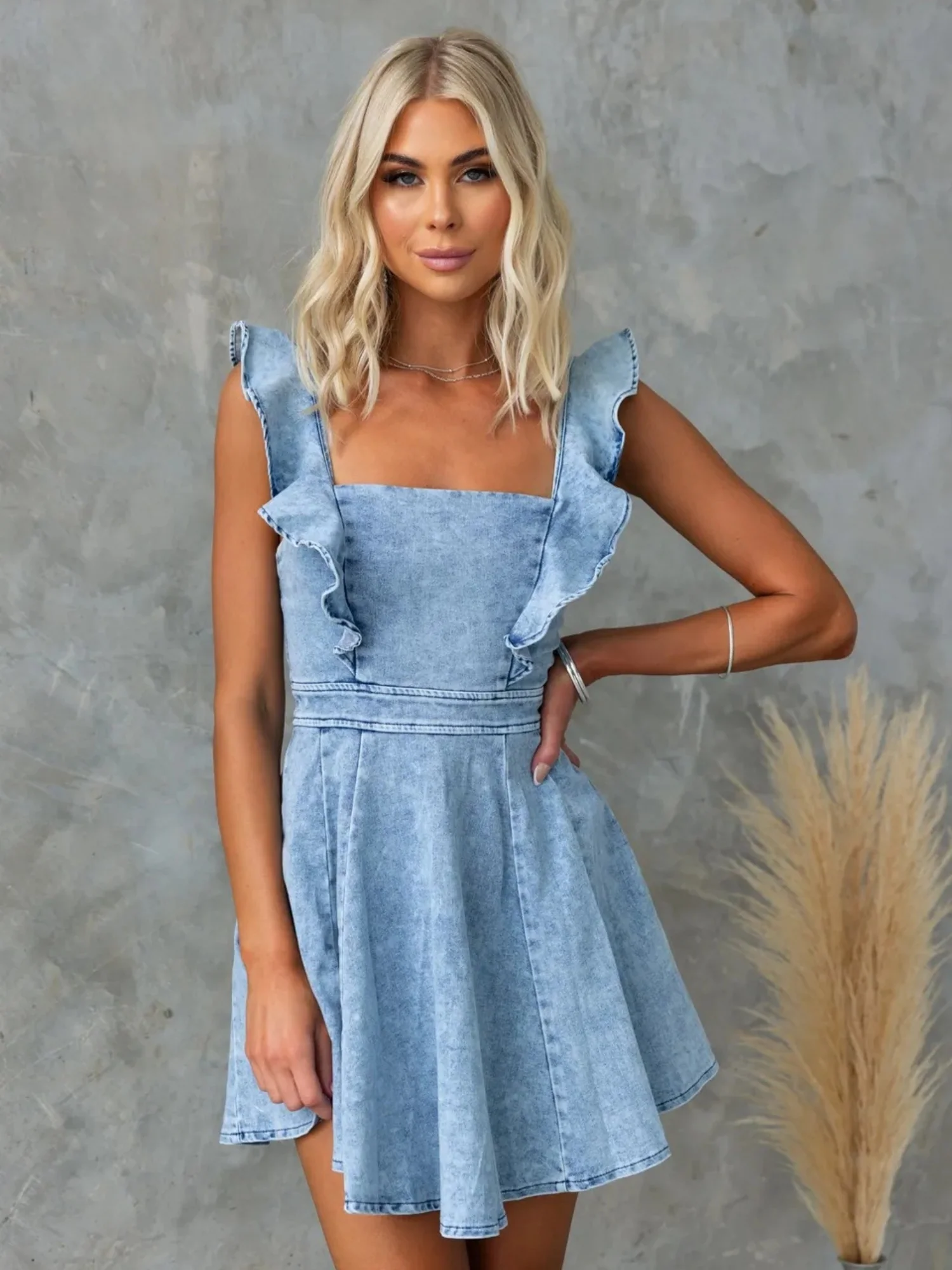 Denim Flying Sleeves Backless Mini&Short Dresses - Image 6