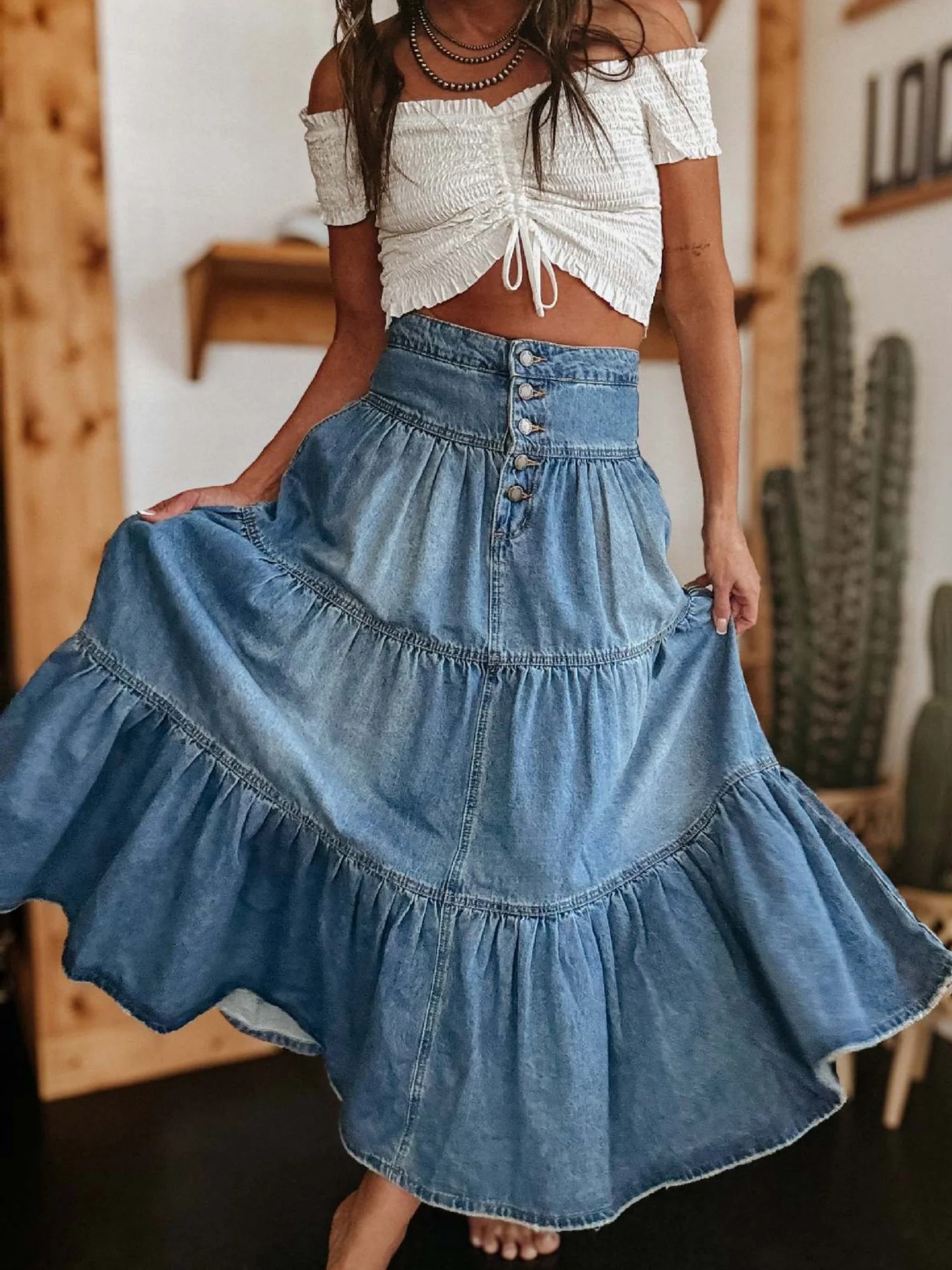 Denim Layered Splicing Cake Skirt - Image 2