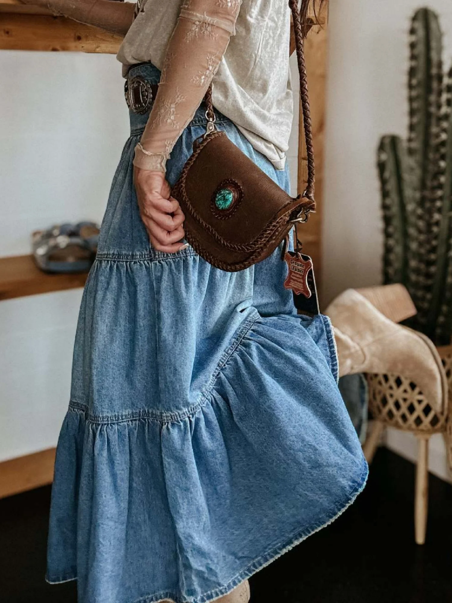Denim Layered Splicing Cake Skirt - Image 3