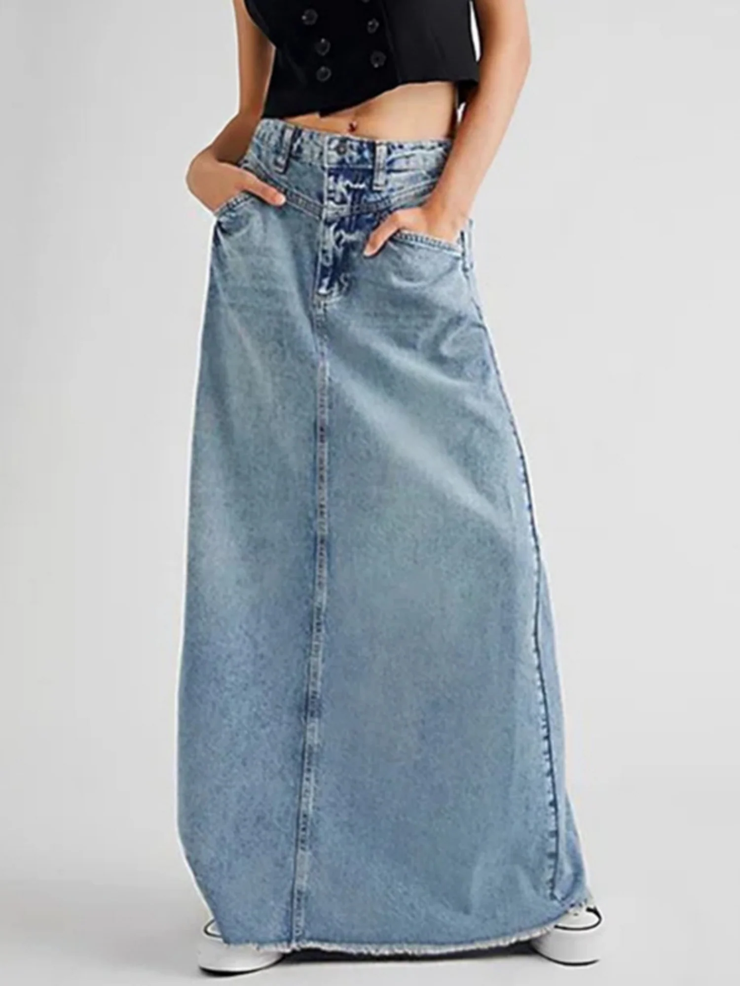 Denim Pocket High-waisted Skirts - Image 2