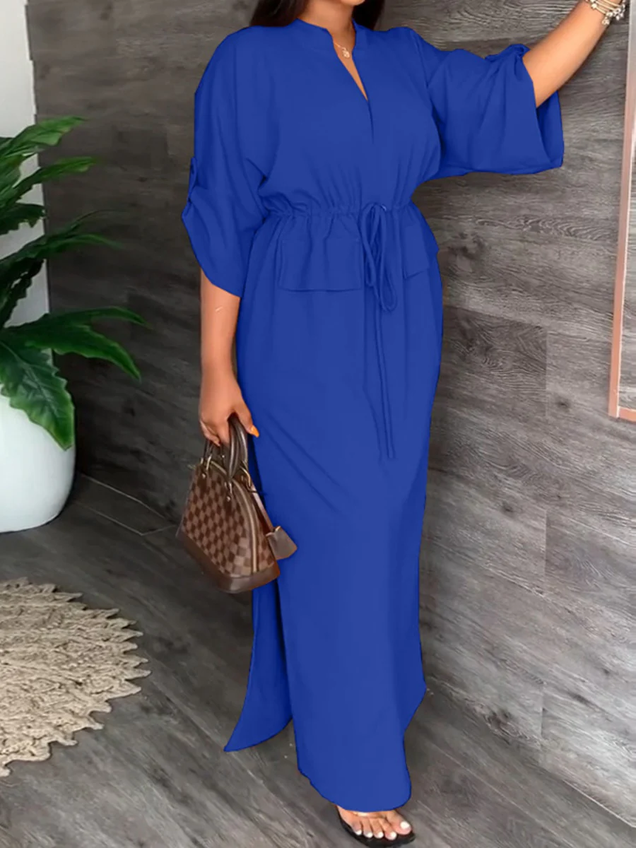 Leisure Daily Lace Up Slit Maxi Dresses - Image 2