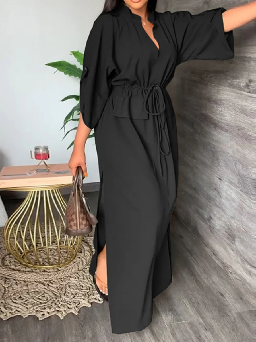 Leisure Daily Lace Up Slit Maxi Dresses - Image 3