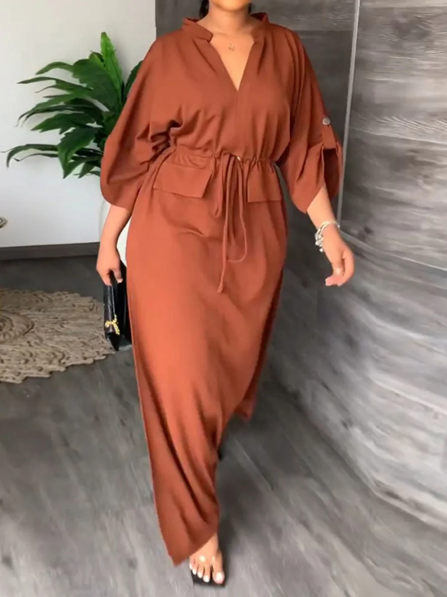 Leisure Daily Lace Up Slit Maxi Dresses - Image 4