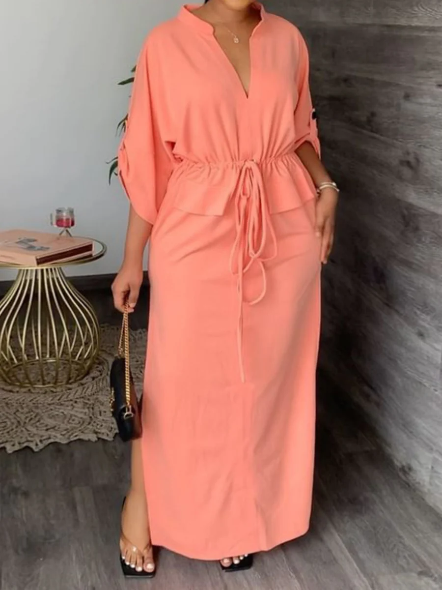 Leisure Daily Lace Up Slit Maxi Dresses - Image 5