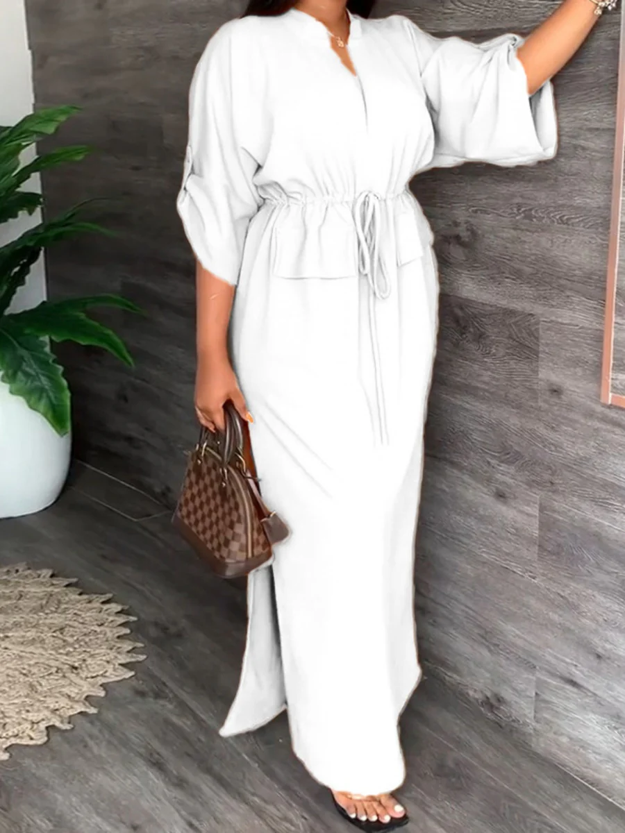 Leisure Daily Lace Up Slit Maxi Dresses - Image 6