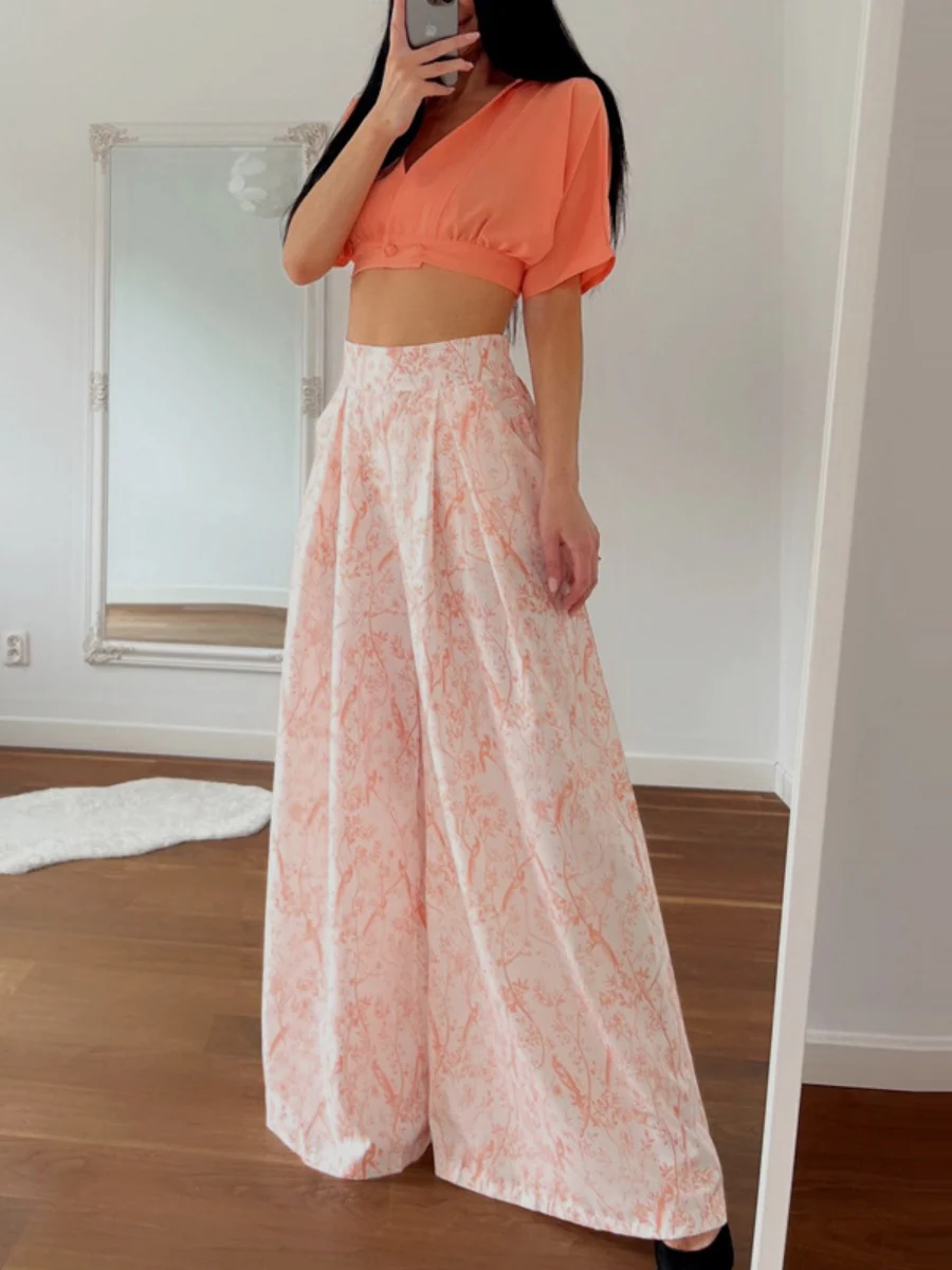 Plant-based Printing Loose Top Wide-leg Pants Set 2-piece Sets - Image 6