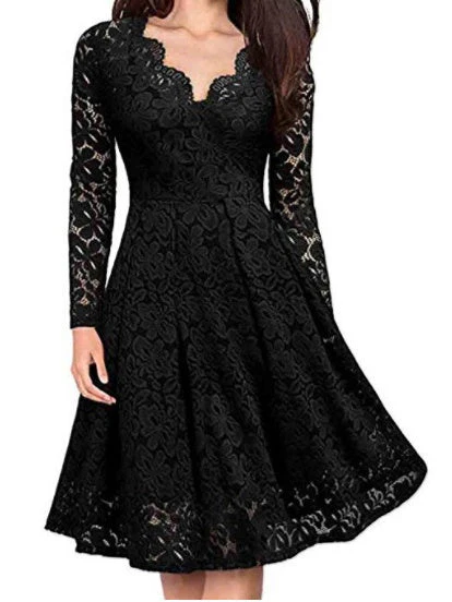 Long Sleeve Lace Solid Color Midi Dresses - Image 3