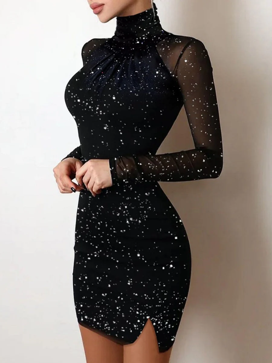 Stand Collar Hot Stamping Gauze Stand Collar Parties Mini&Short Dresses