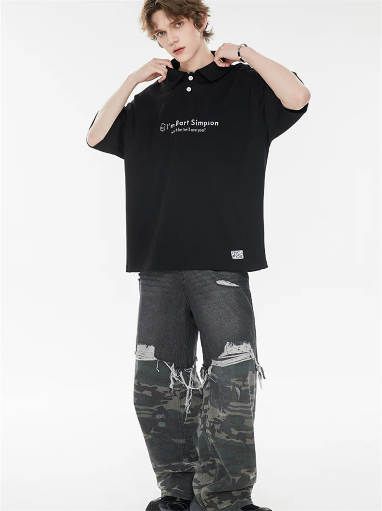 Simple Slogan Collared Casual Mid-sleeve T-shirt - Image 10