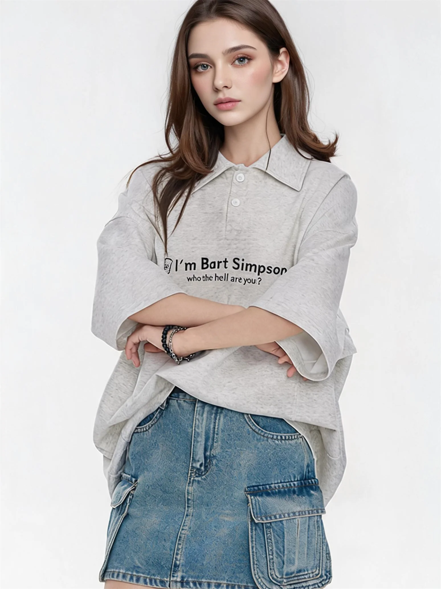 Simple Slogan Collared Casual Mid-sleeve T-shirt - Image 12