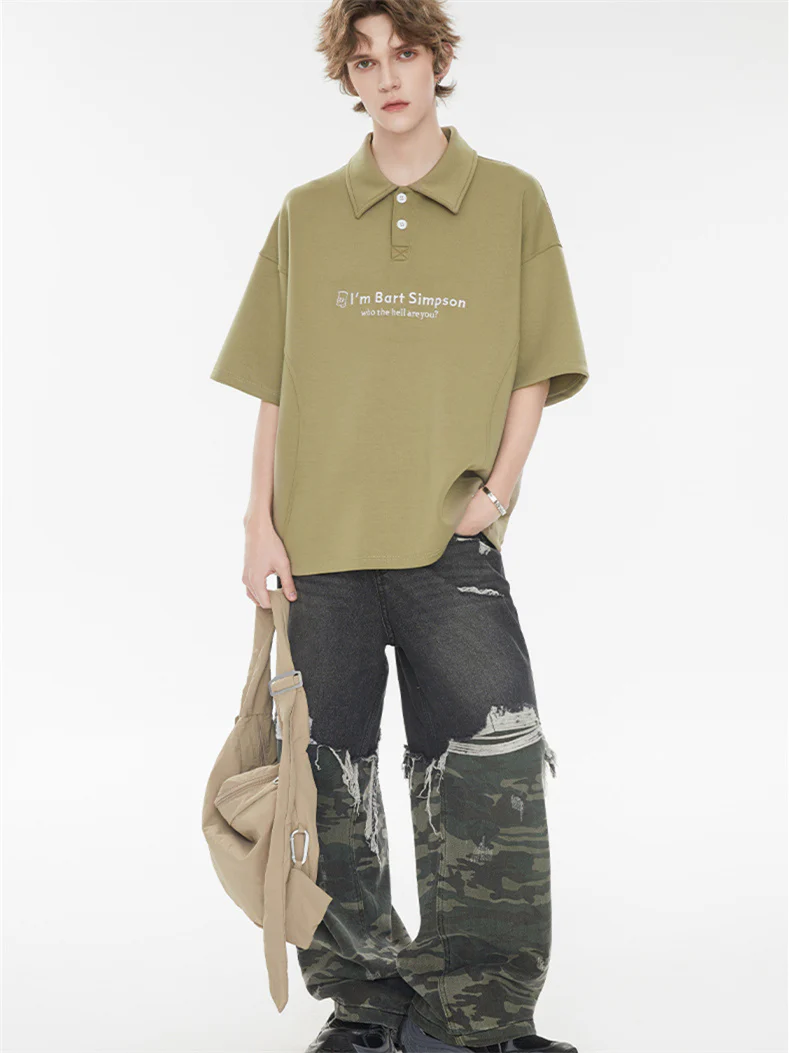 Simple Slogan Collared Casual Mid-sleeve T-shirt - Image 5
