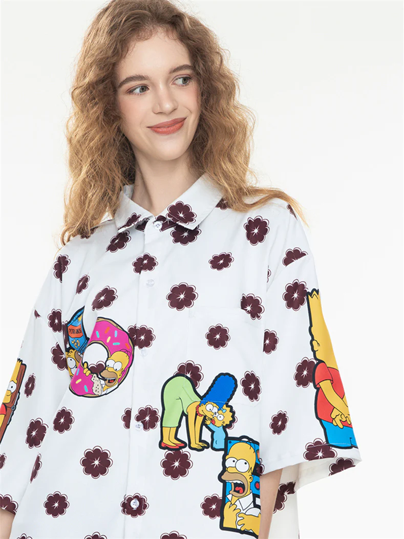 Black And White Color-blocked Cartoon Loose Collar Shirt - Image 2