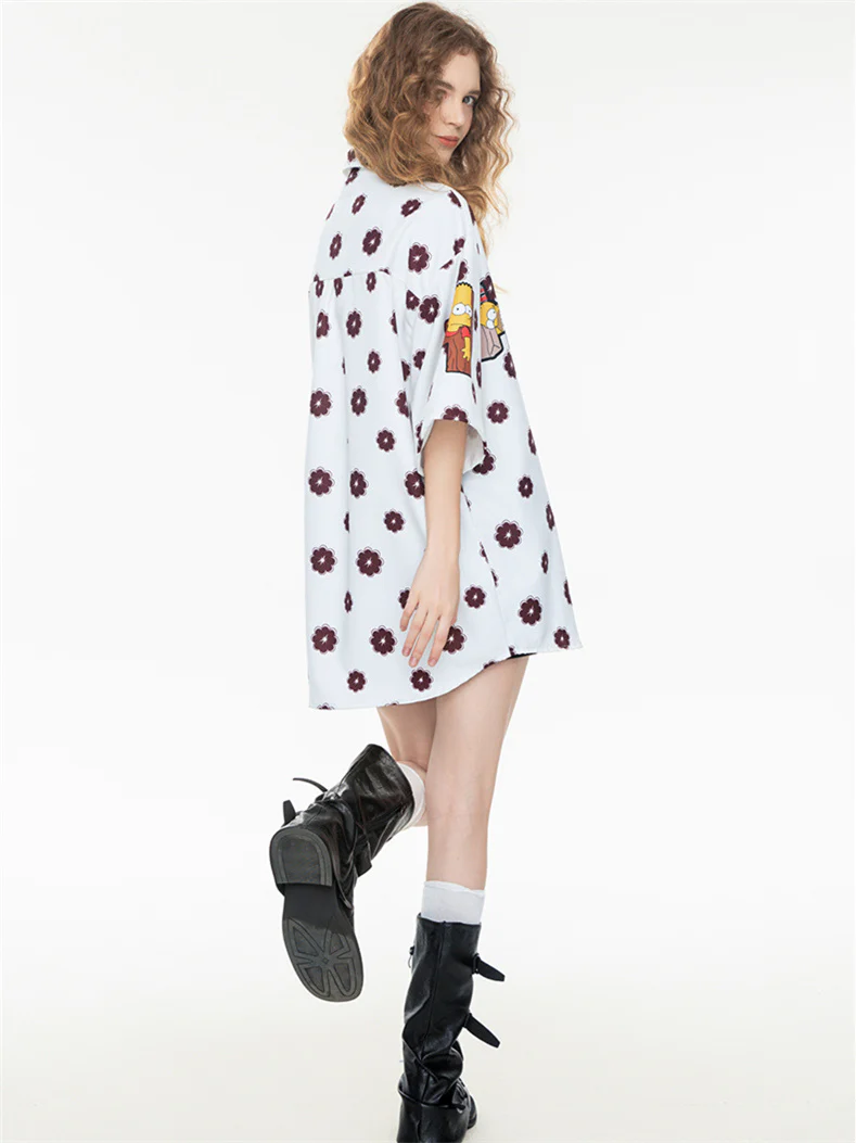 Black And White Color-blocked Cartoon Loose Collar Shirt - Image 5