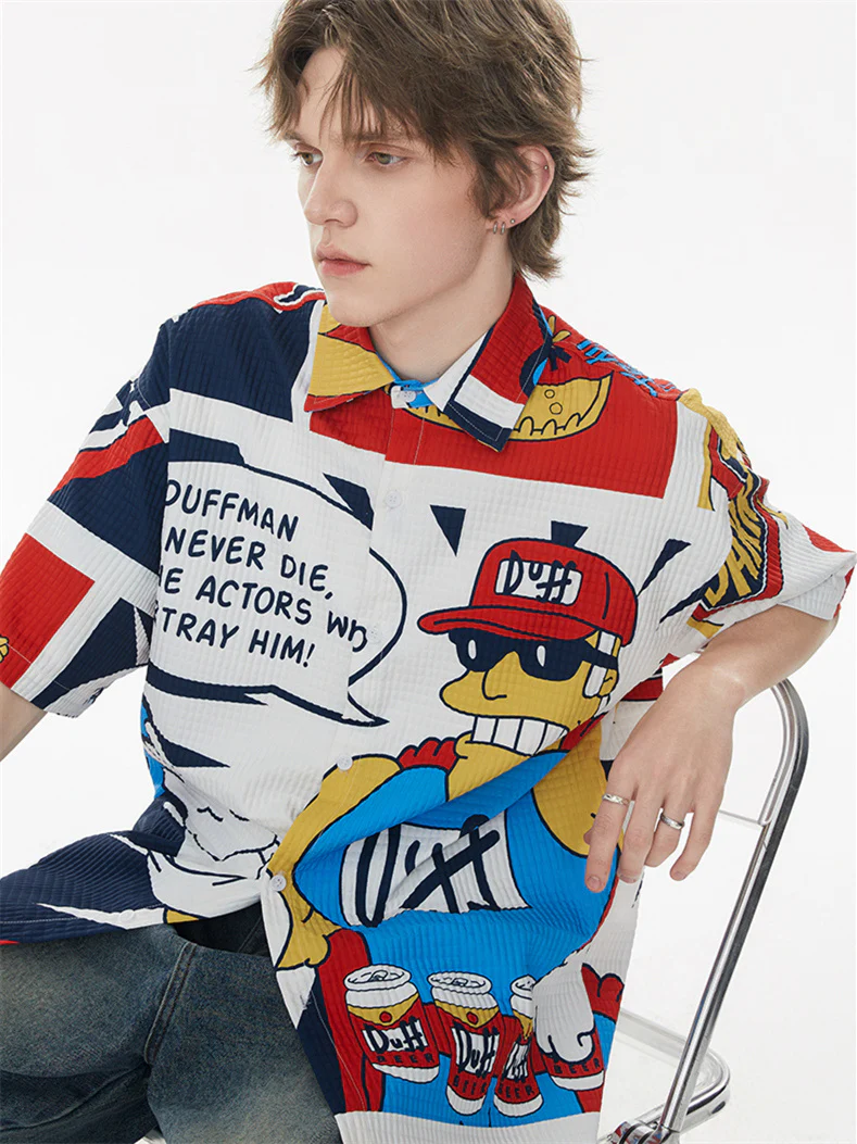 American Retro Cartoon Color-blocked Collared Shirt - Image 2