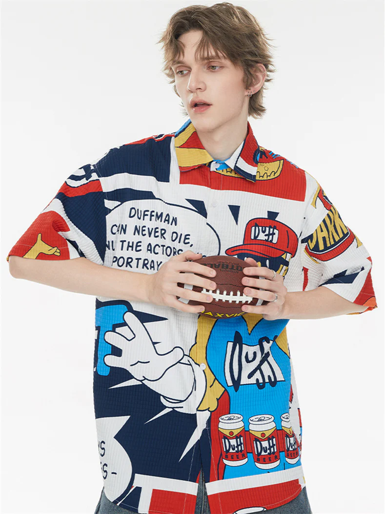 American Retro Cartoon Color-blocked Collared Shirt - Image 4
