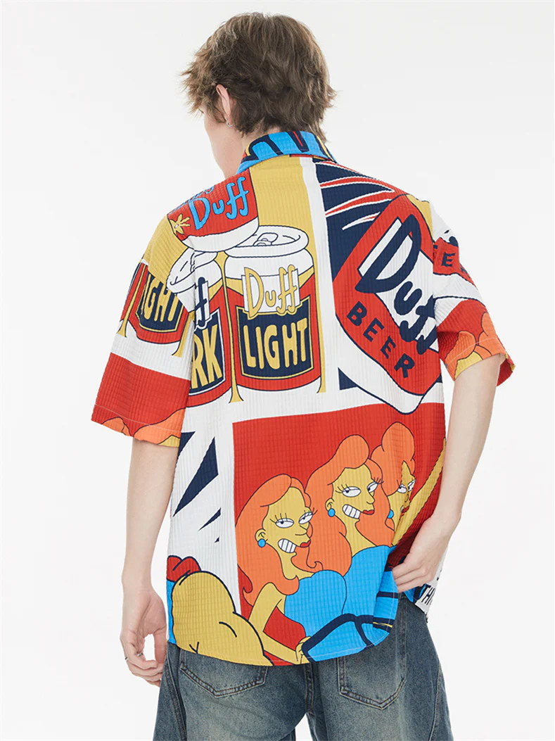 American Retro Cartoon Color-blocked Collared Shirt - Image 5