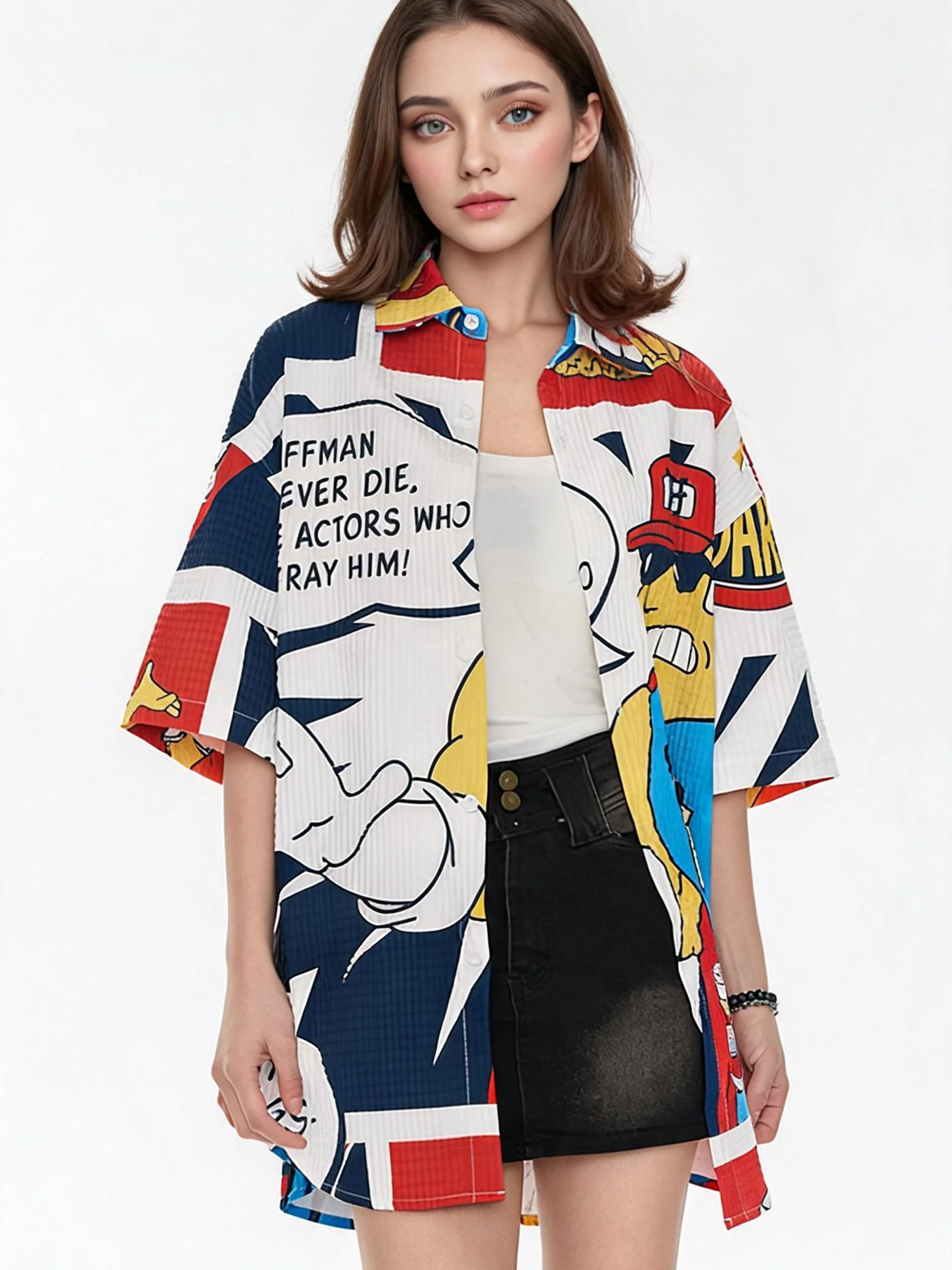 American Retro Cartoon Color-blocked Collared Shirt - Image 6