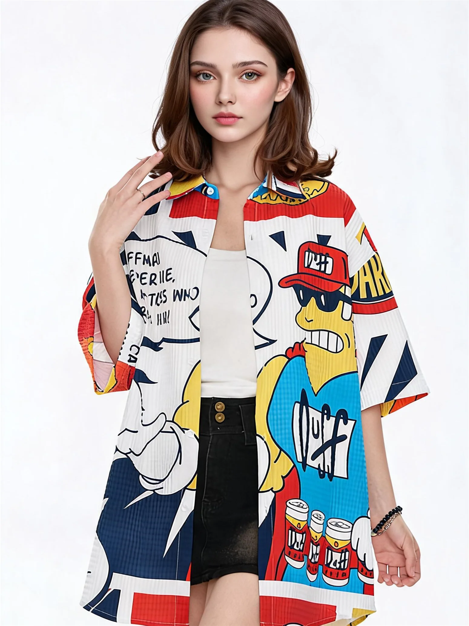American Retro Cartoon Color-blocked Collared Shirt - Image 7
