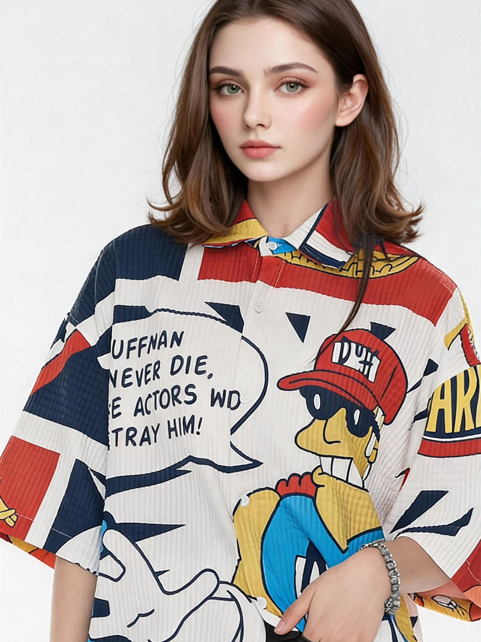 American Retro Cartoon Color-blocked Collared Shirt - Image 8