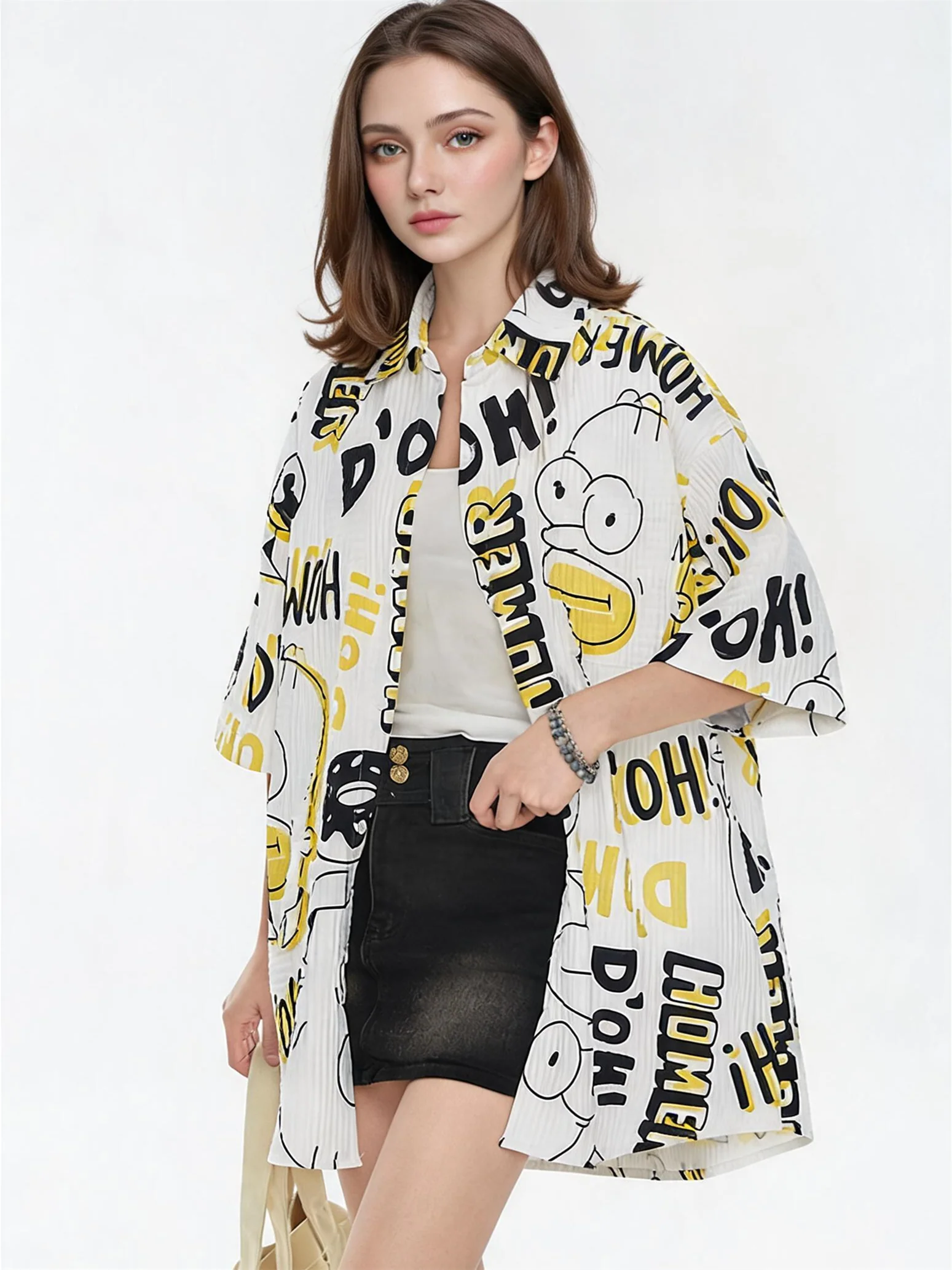 Bubble Texture Loose Collar Sun Protection Shirt