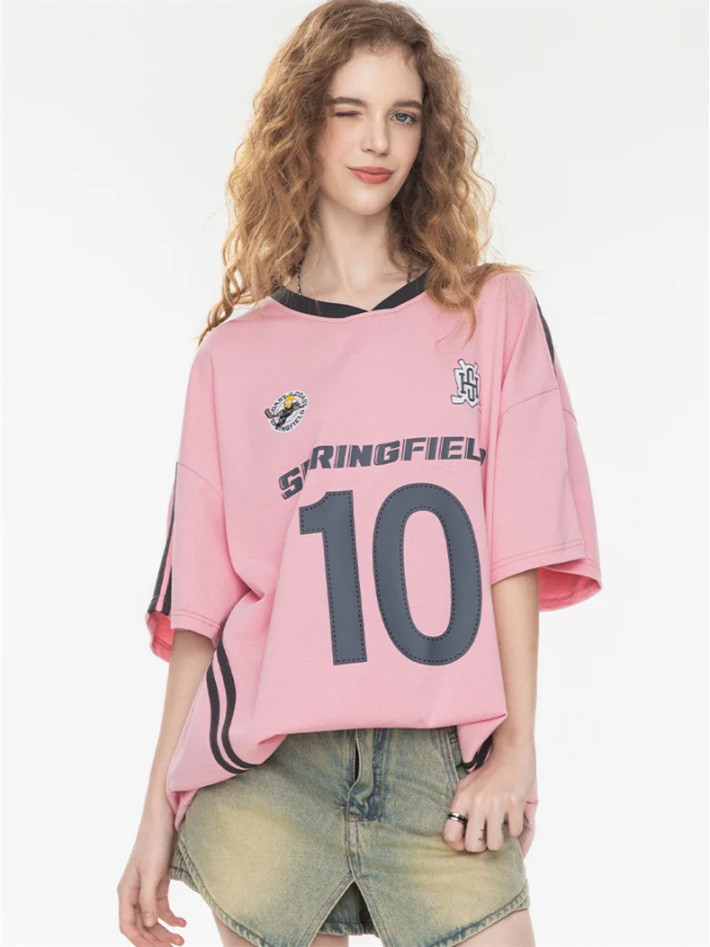 Sweet And Cool Girl Loose V-neck Sports Jersey T-shirt - Image 19