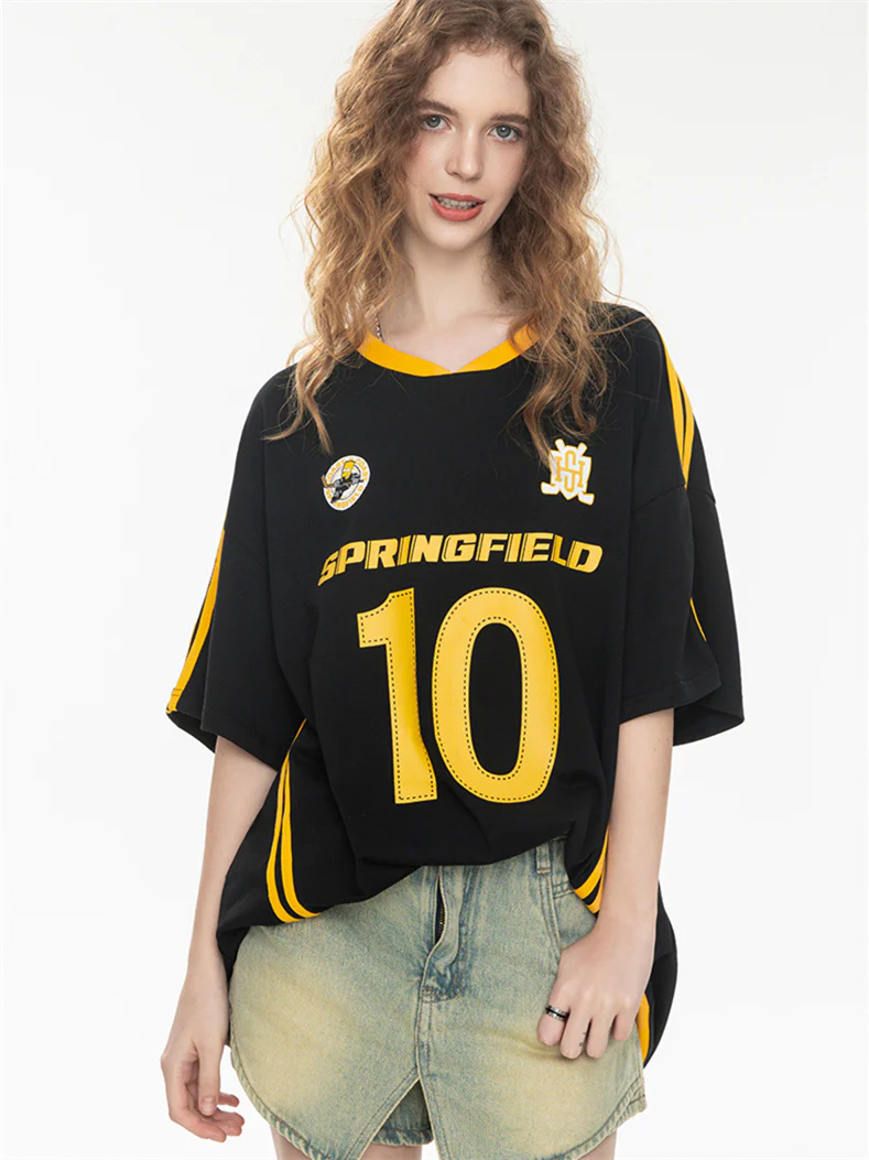 Sweet And Cool Girl Loose V-neck Sports Jersey T-shirt - Image 6