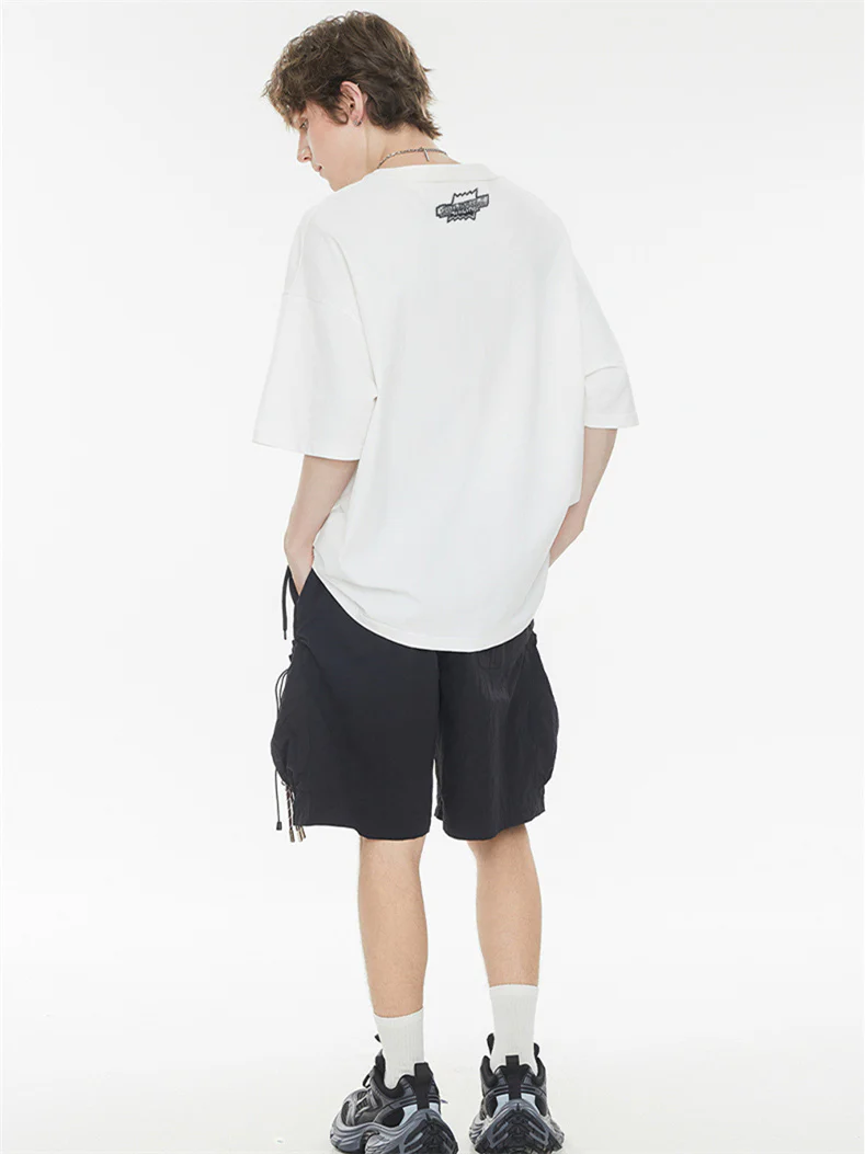 Black And Pink Color-blocked Short-sleeved T-shirt With Detachable Pockets - Image 14